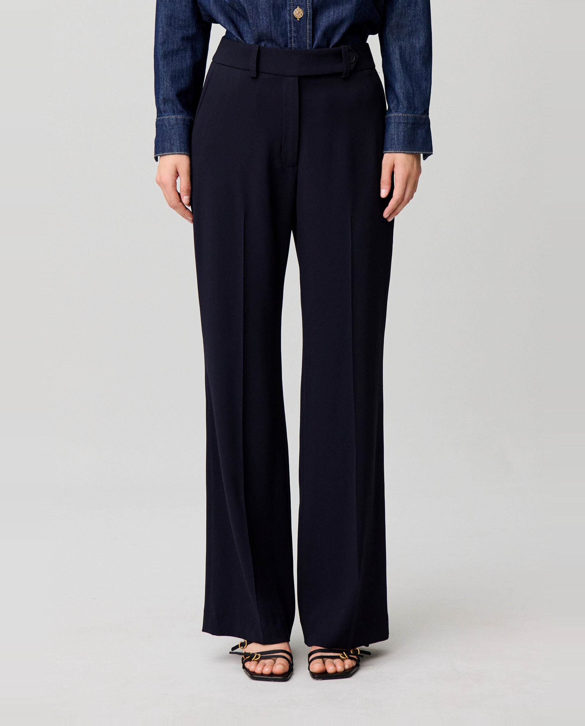 Pantalones de mujer de traje rectos de talle medio con pliegues - Claudie Pierlot - Azul marino Azul marino-2