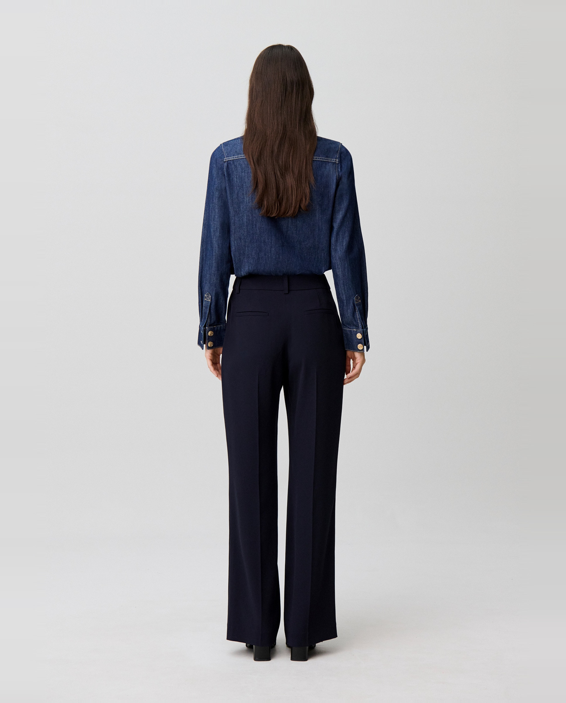 Pantalones de mujer de traje rectos de talle medio con pliegues - Claudie Pierlot - Azul marino Azul marino-3