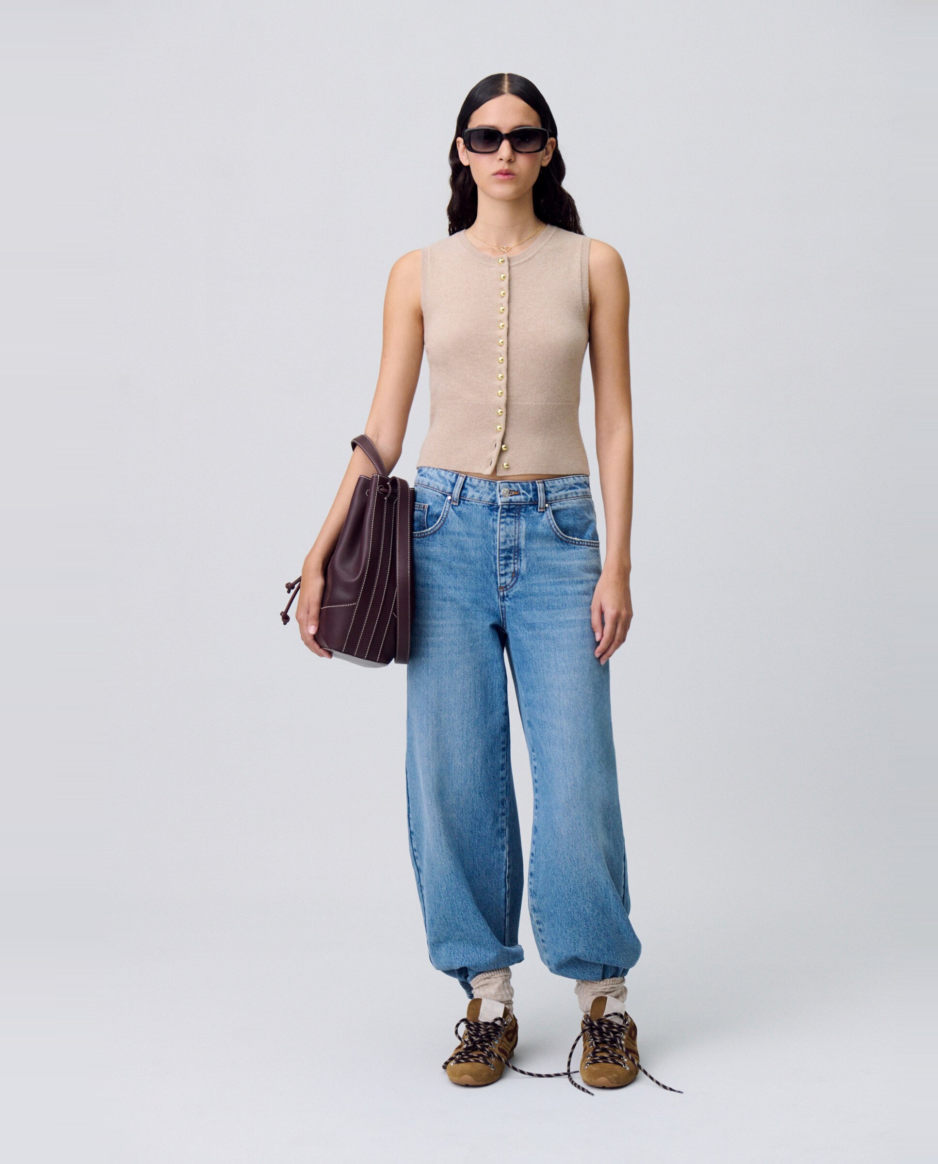Cárdigan de punto de mujer sin mangas con botones - Claudie Pierlot - Beige Beige-4