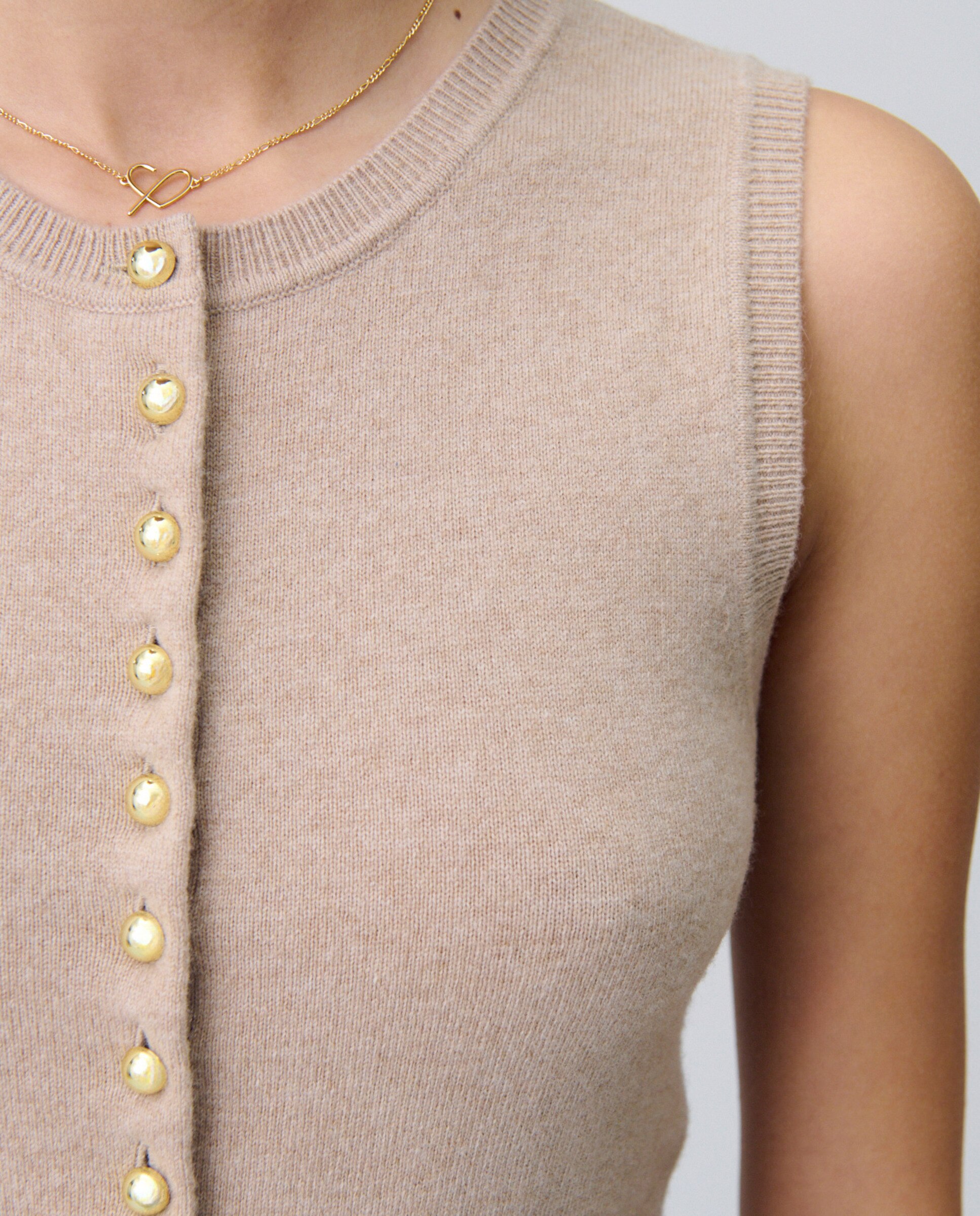 Cárdigan de punto de mujer sin mangas con botones - Claudie Pierlot - Beige Beige-5