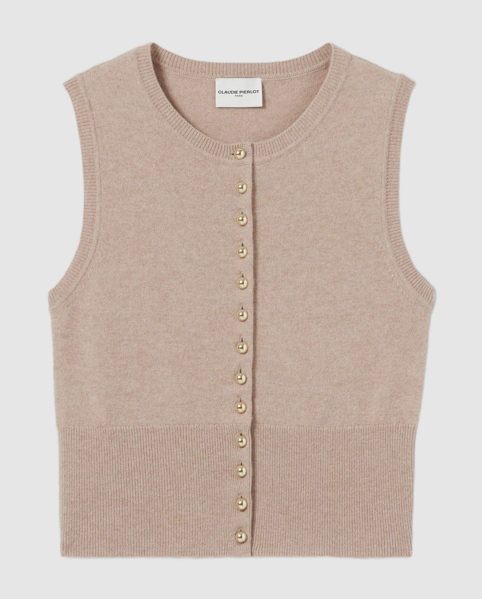 Cárdigan de punto de mujer sin mangas con botones - Claudie Pierlot - Beige Beige-6