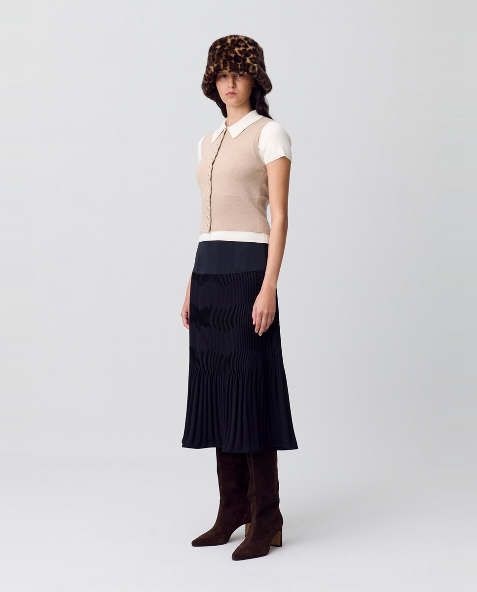 Falda larga plisada 34 Negro