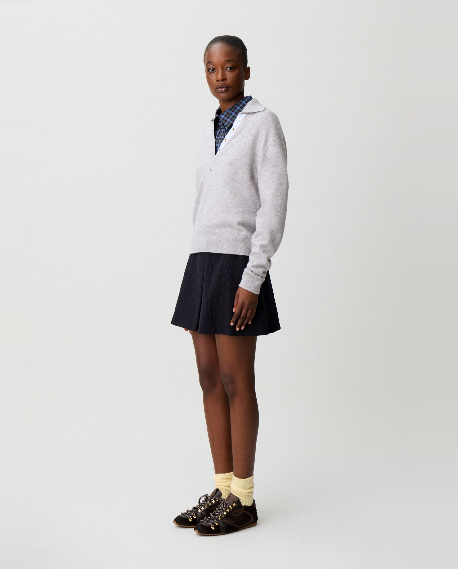Jersey de mujer de lana con cuello polo de manga larga - Claudie Pierlot - Gris oscuro Gris oscuro-3