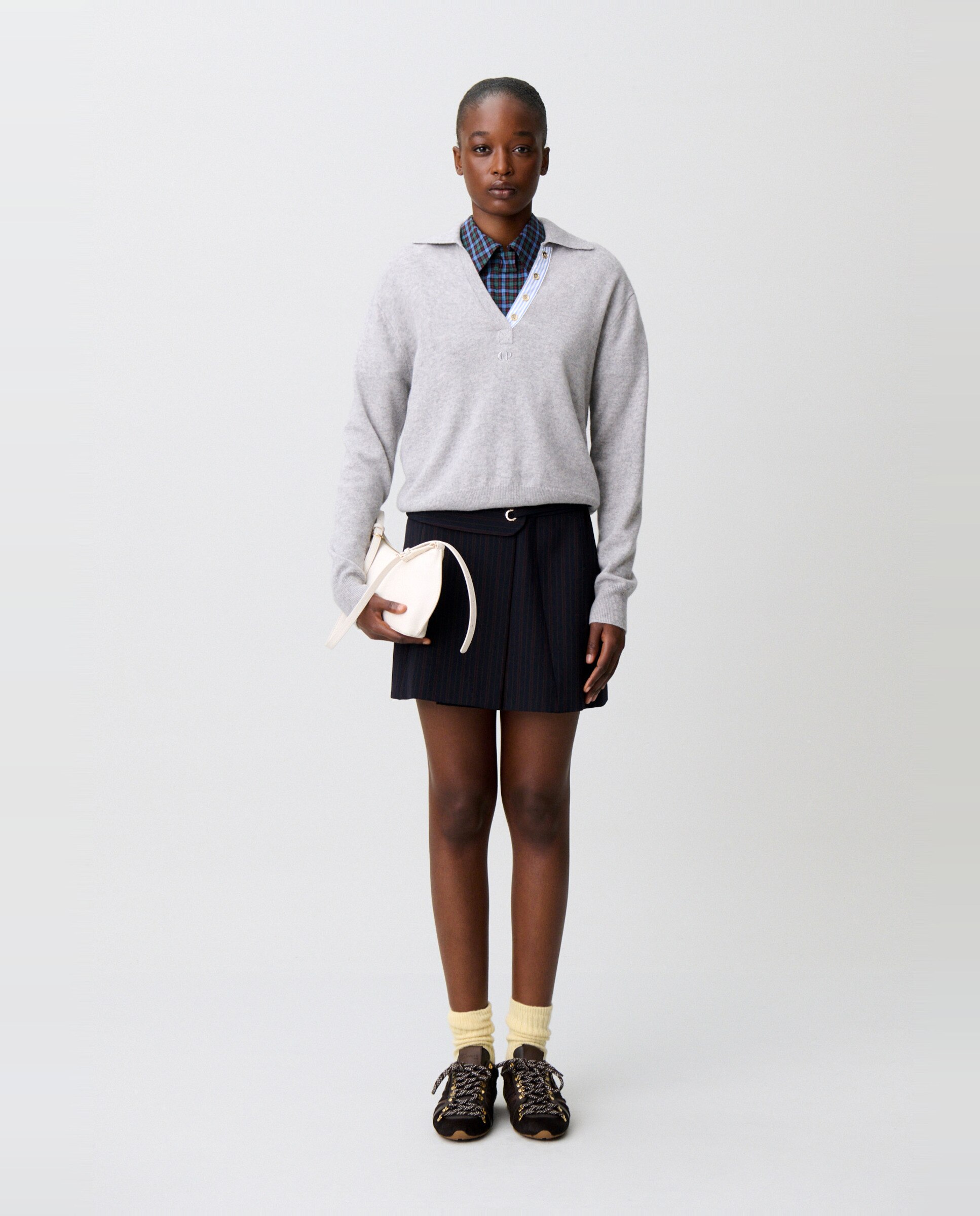 Jersey de mujer de lana con cuello polo de manga larga - Claudie Pierlot - Gris oscuro Gris oscuro-4