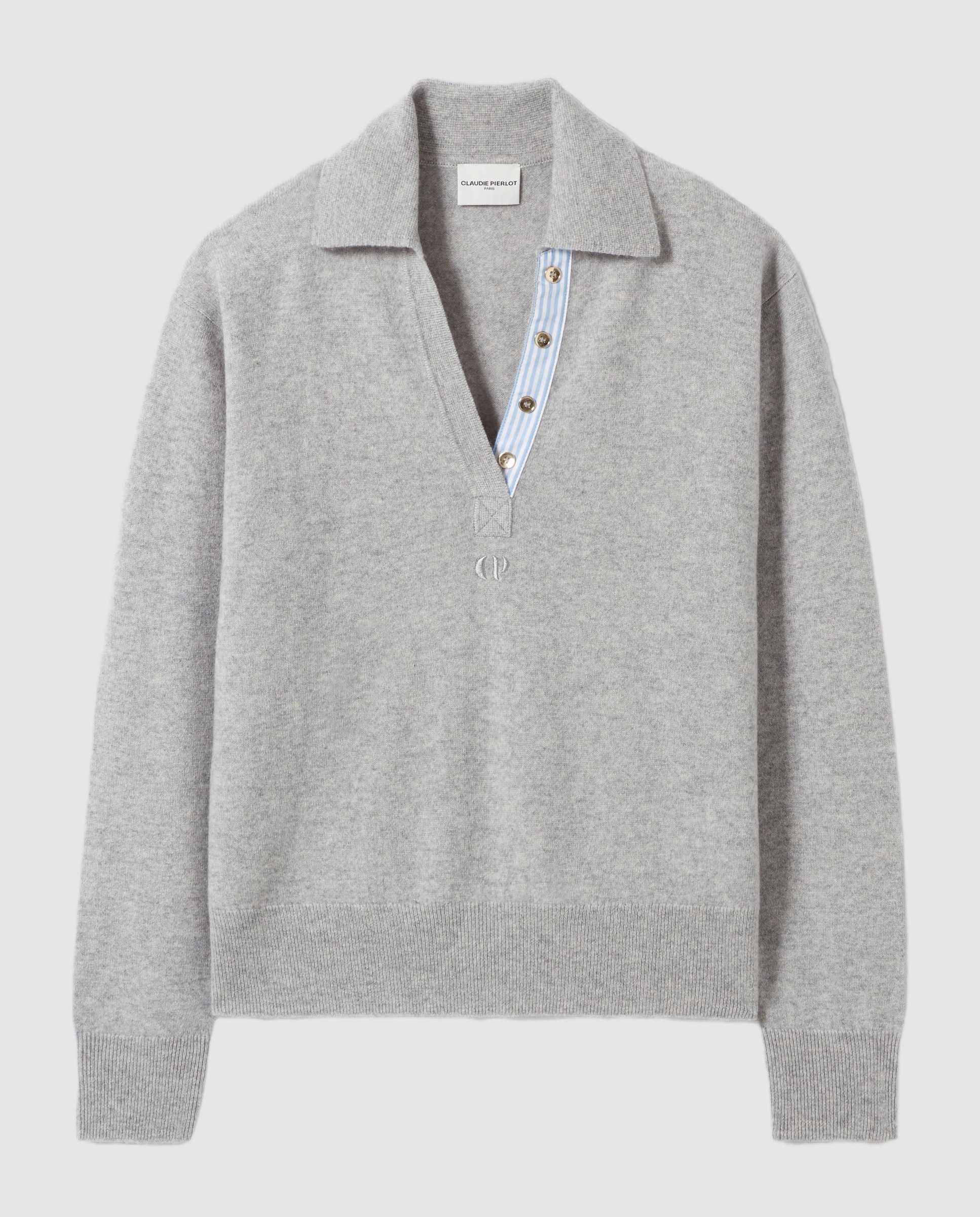Jersey de mujer de lana con cuello polo de manga larga - Claudie Pierlot - Gris oscuro Gris oscuro-7