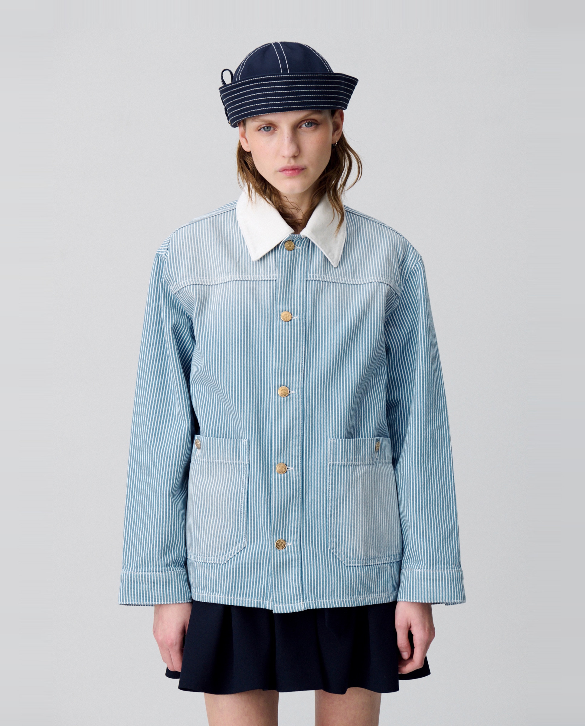 Chaqueta de mujer de gabardina vaquera a rayas