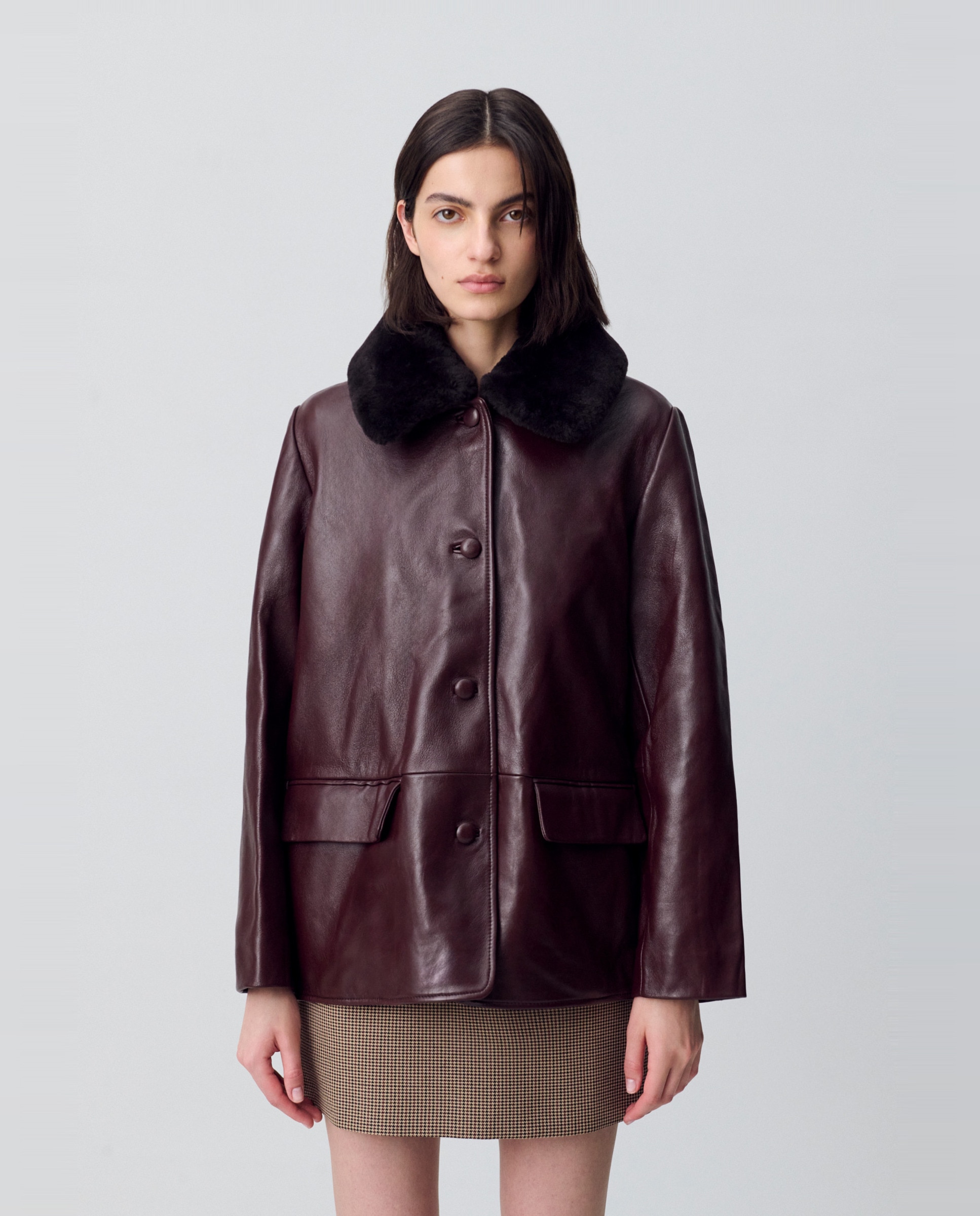 Chaqueta de mujer de cuero estilo oversize