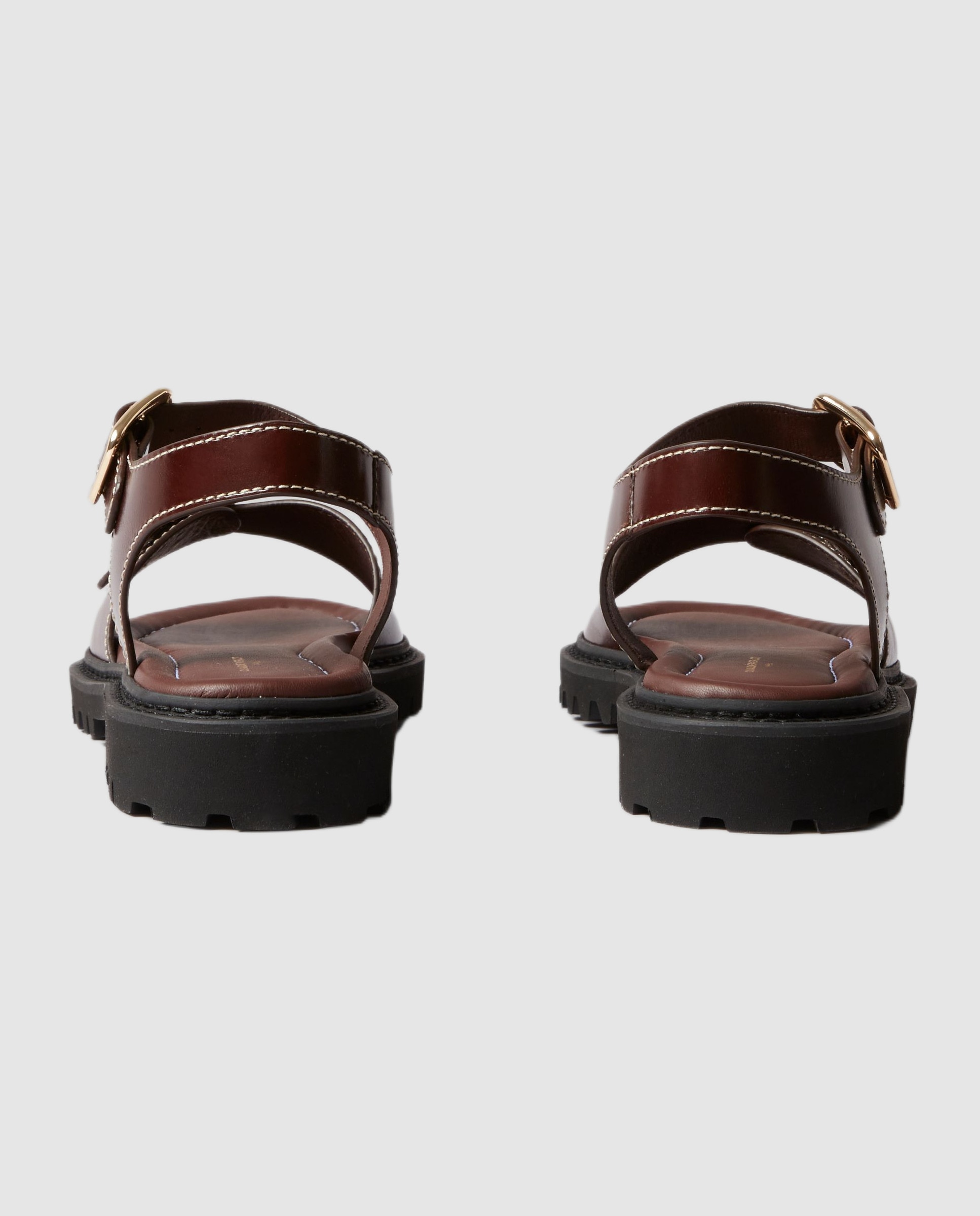 Sandalias planas de mujer de cuero con hebillas doradas - Claudie Pierlot - Marrón oscuro Marrón oscuro-3