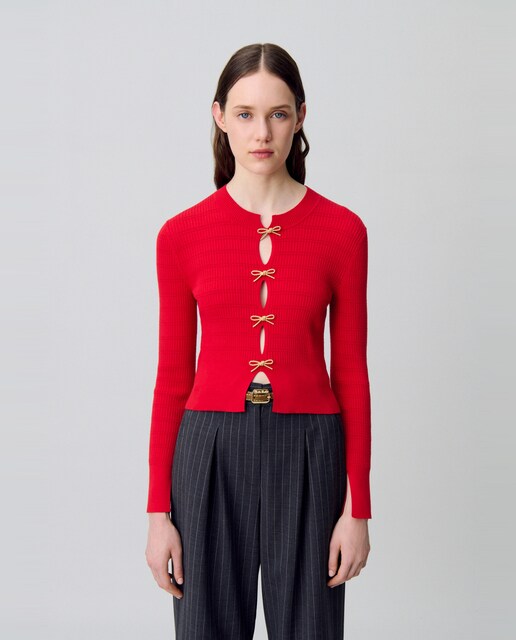 Imagen 0 de Jersey de mujer de punto fino con lazos