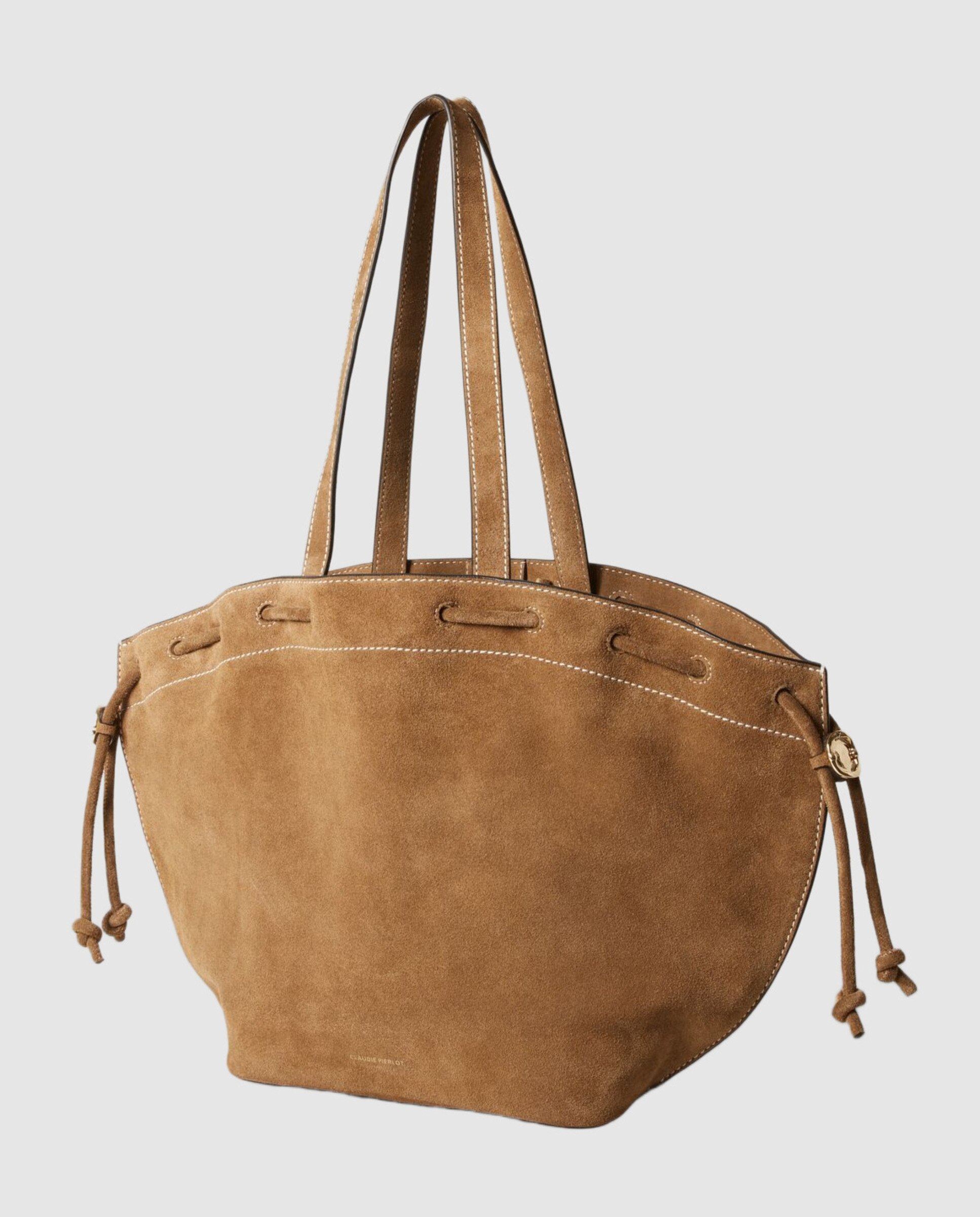 Bolso de mujer tipo saco multiposición en ante con cierre de cordón e imán - Claudie Pierlot - Camel Camel-5