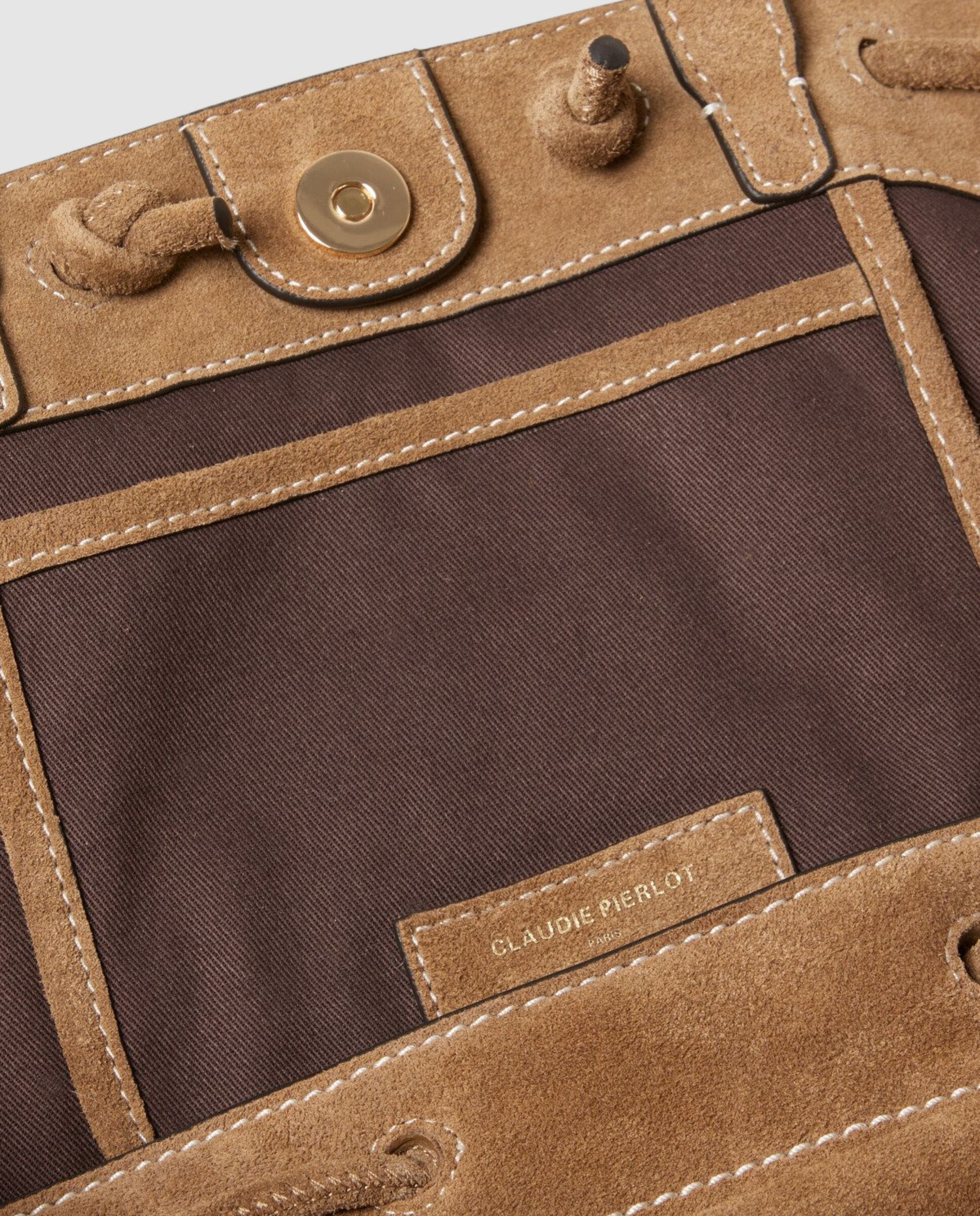 Bolso de mujer tipo saco multiposición en ante con cierre de cordón e imán - Claudie Pierlot - Camel Camel-7