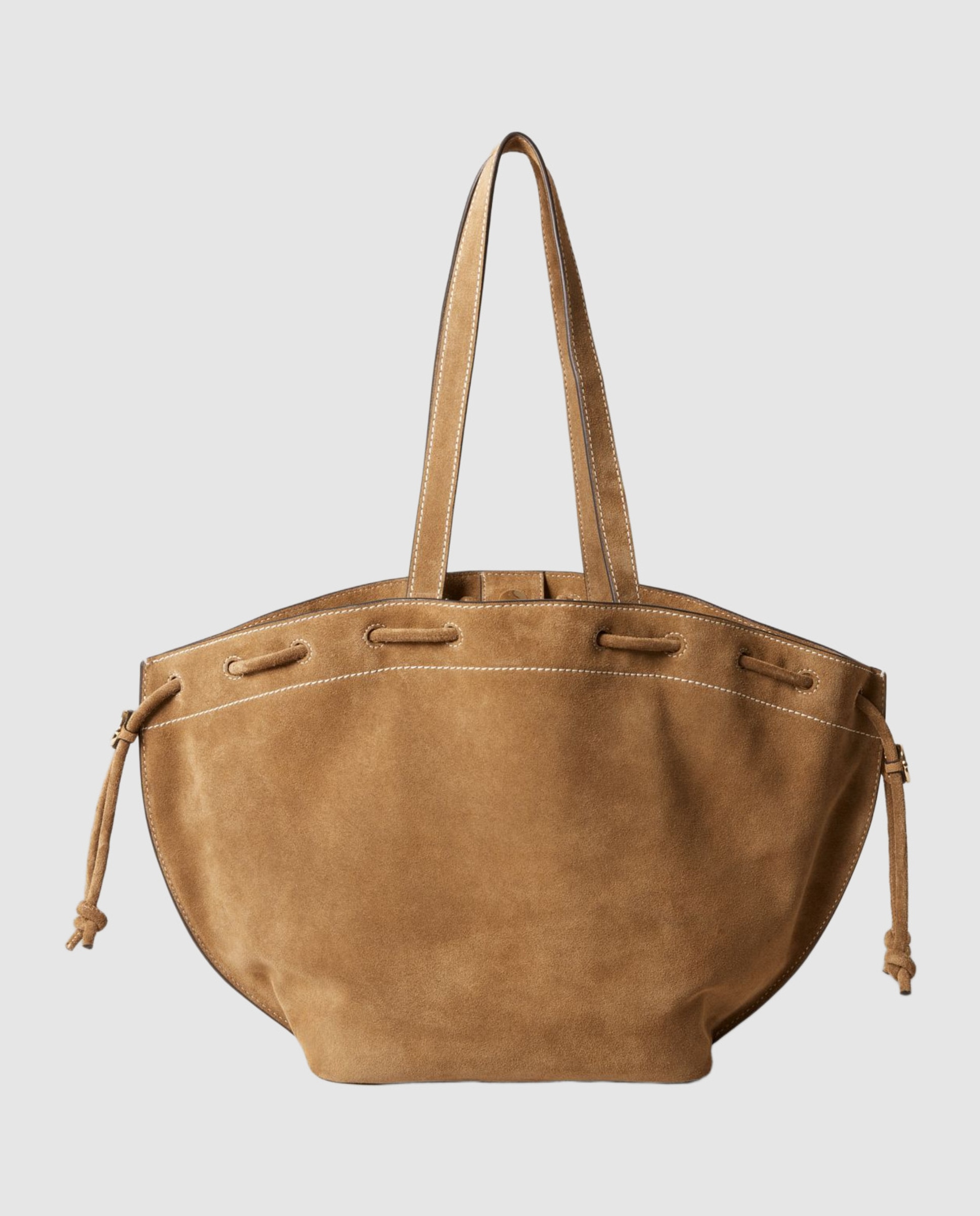 Bolso de mujer tipo saco multiposición en ante con cierre de cordón e imán - Claudie Pierlot - Camel Camel-8