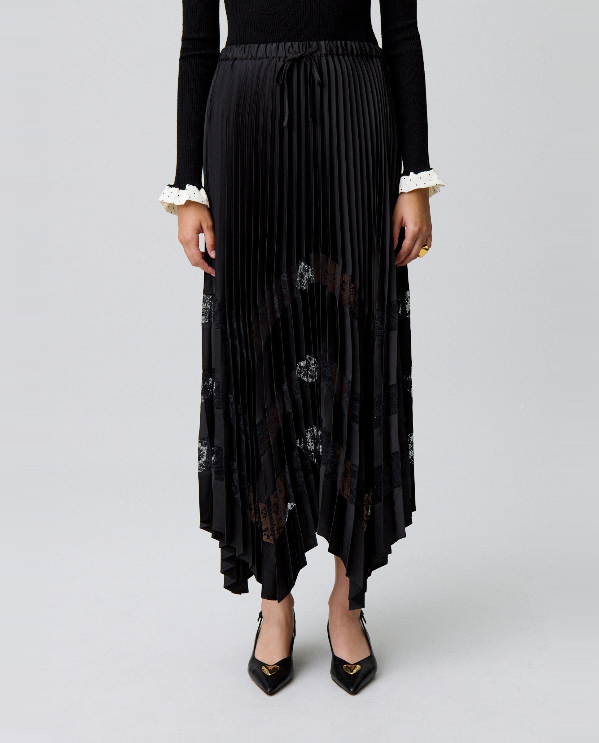 Falda plisada de satén con encaje - Claudie Pierlot - Negro Negro-2