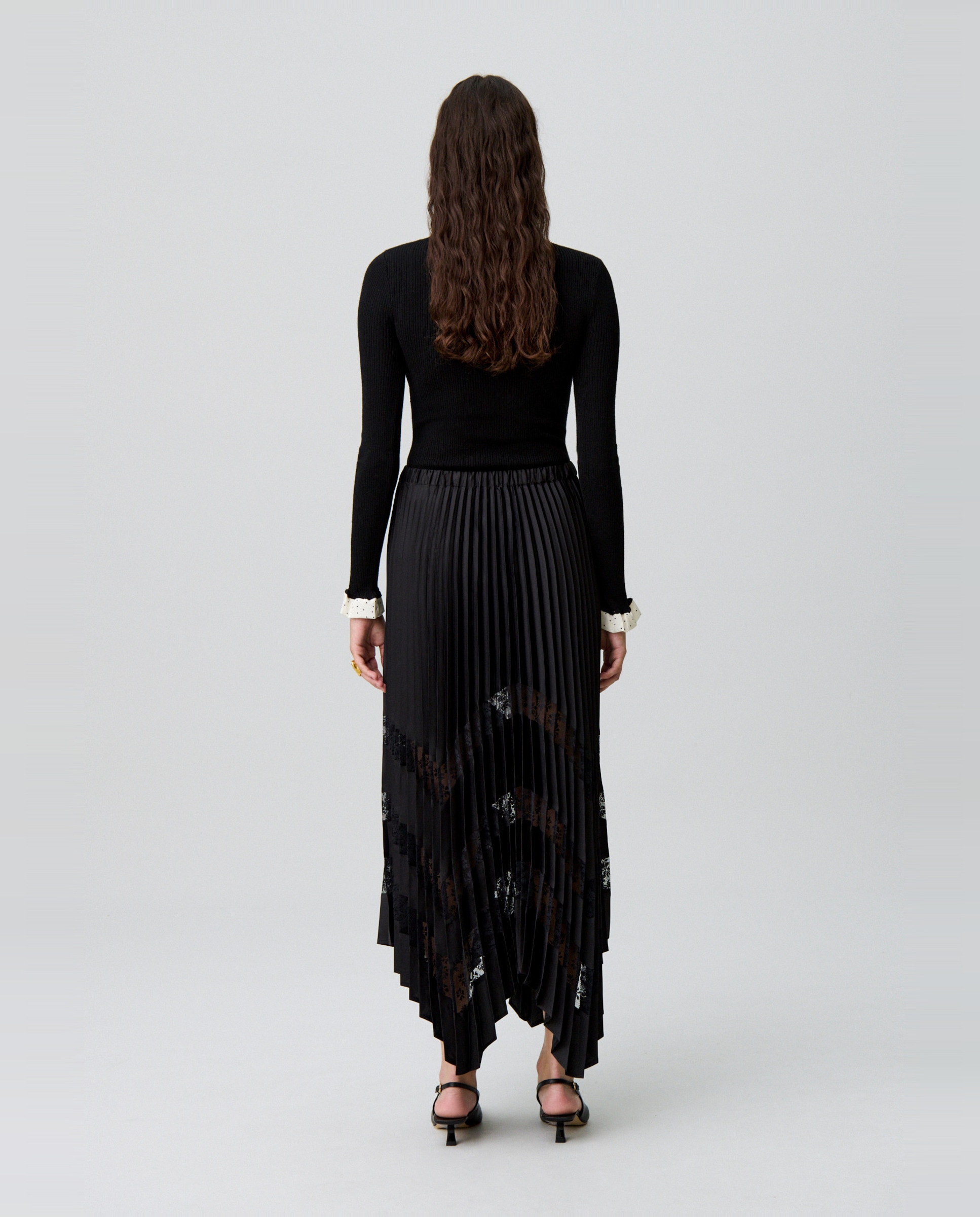 Falda plisada de satén con encaje - Claudie Pierlot - Negro Negro-3