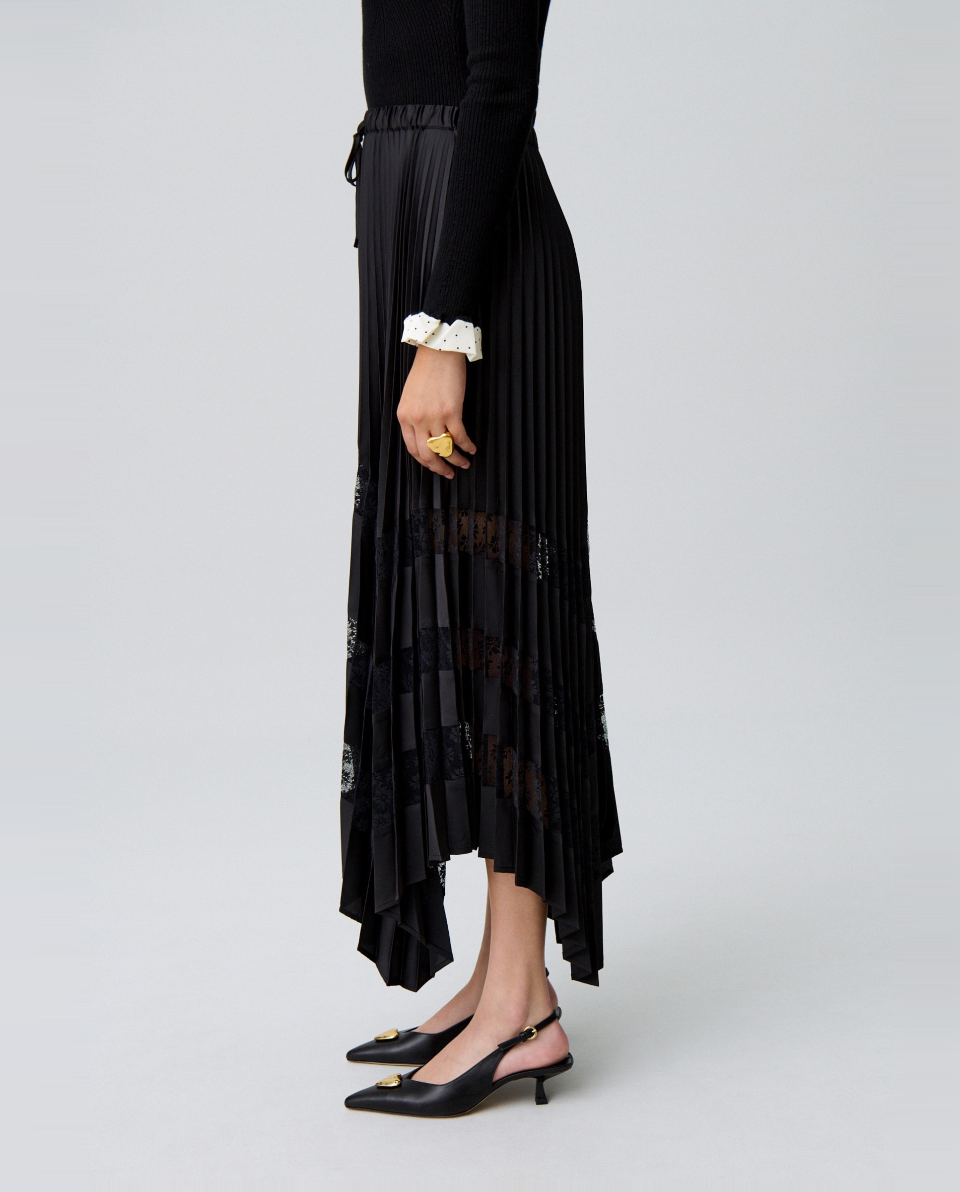 Falda plisada de satén con encaje - Claudie Pierlot - Negro Negro-4
