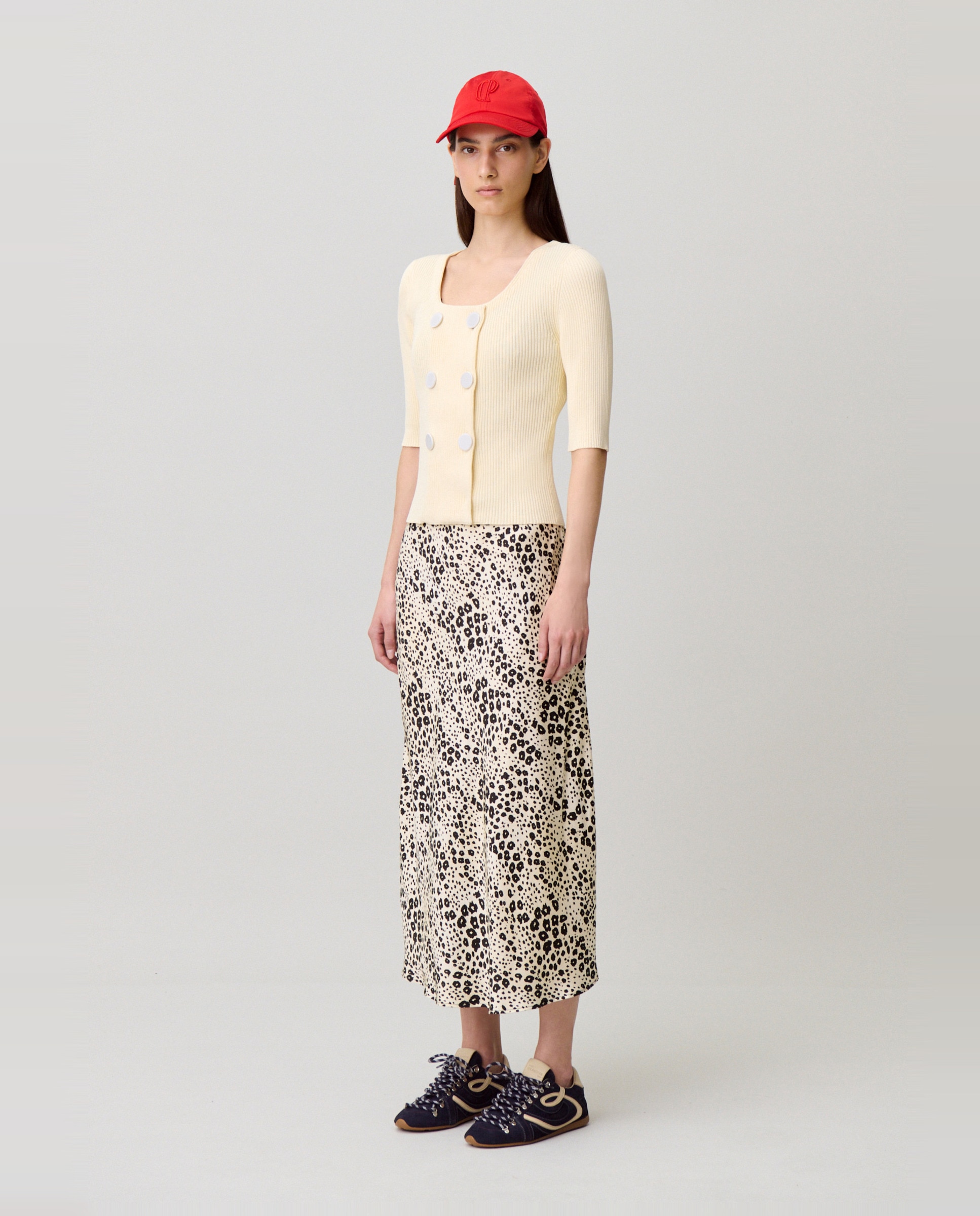 Cárdigan de punto fino de mujer con cuello redondo y doble botonadura - Claudie Pierlot - Beige Beige-3