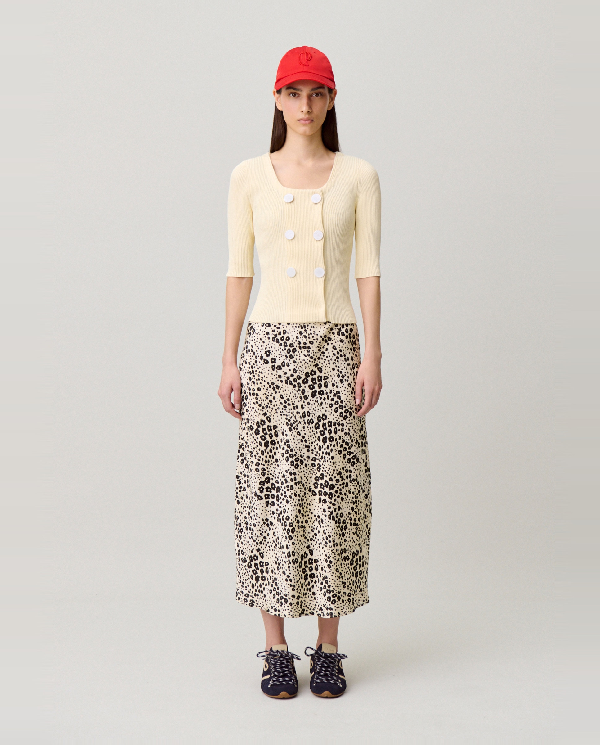 Cárdigan de punto fino de mujer con cuello redondo y doble botonadura - Claudie Pierlot - Beige Beige-4
