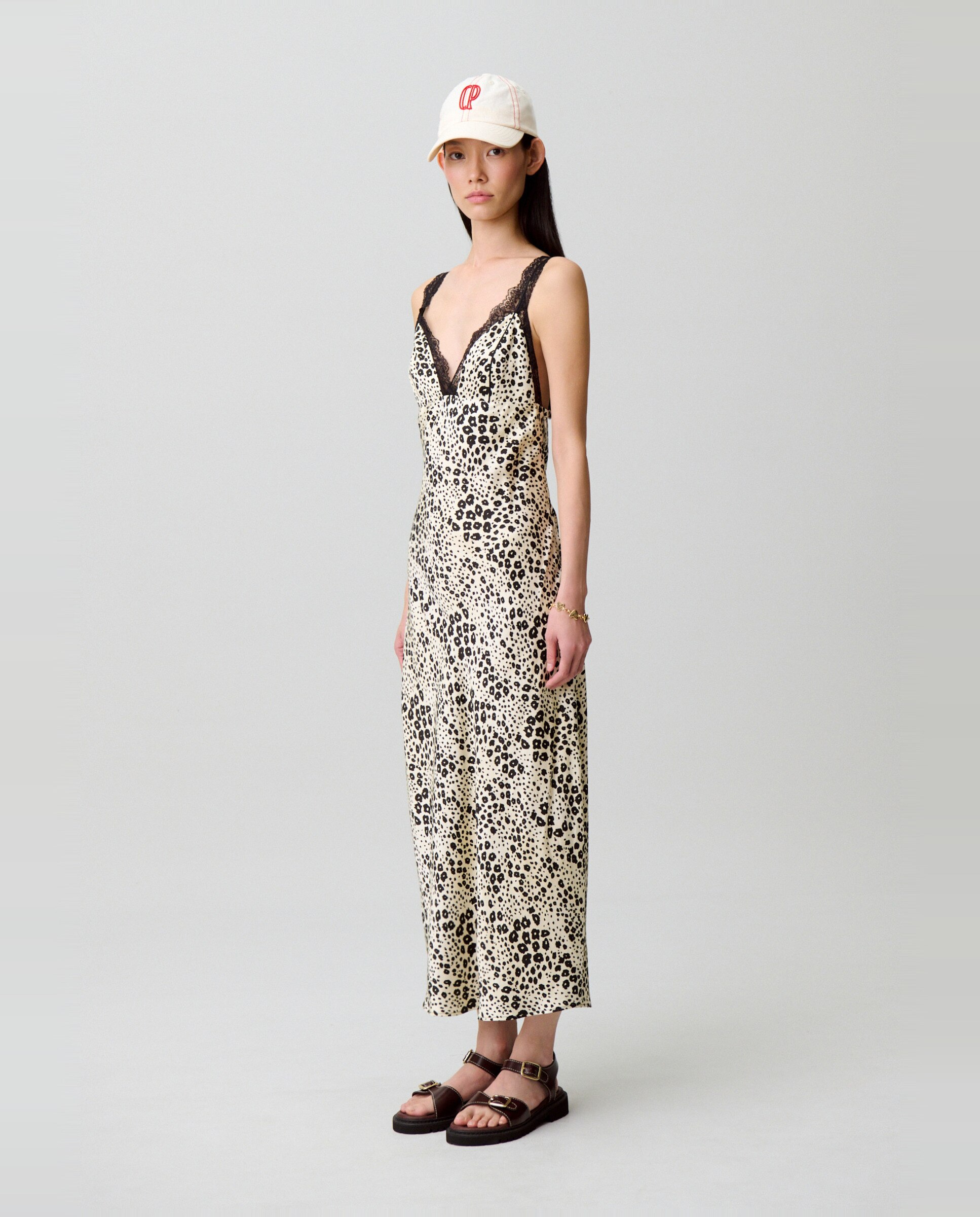 Vestido midi estampado animal escote V pronunciado - Claudie Pierlot - Crema Crema-2