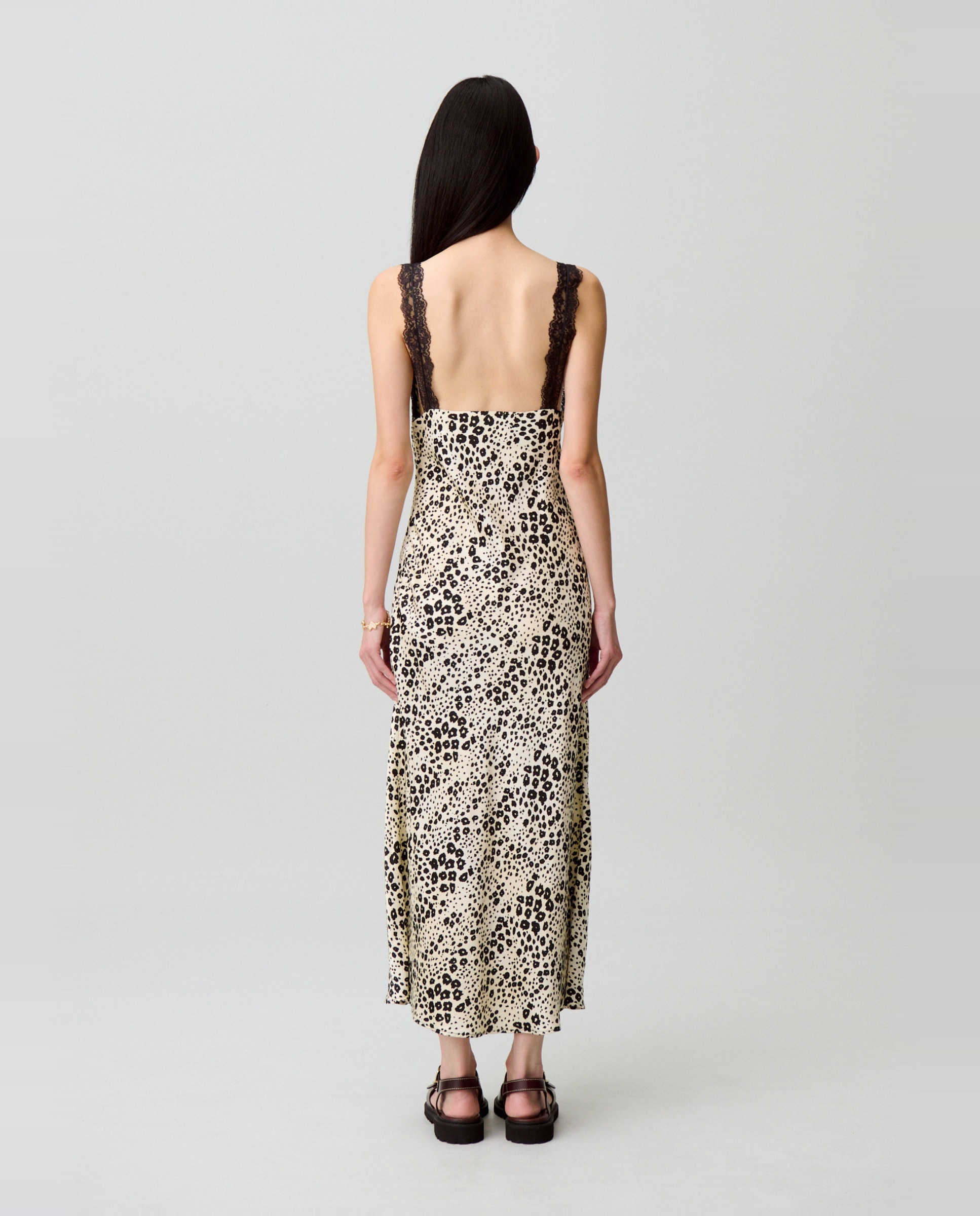 Vestido midi estampado animal escote V pronunciado - Claudie Pierlot - Crema Crema-3