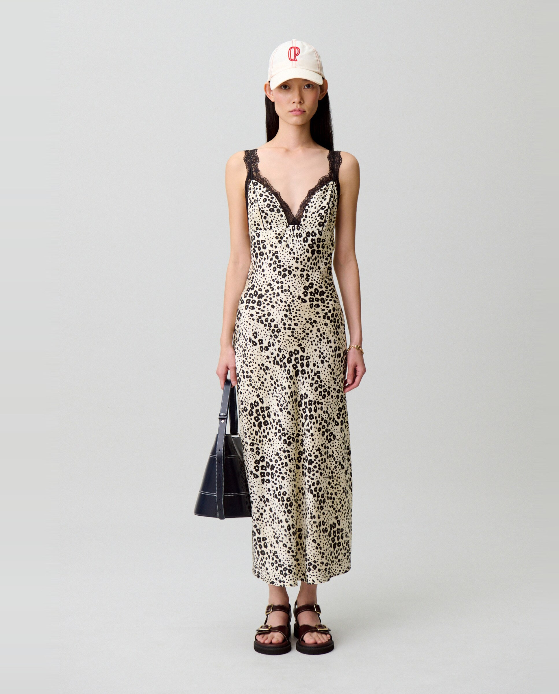 Vestido midi estampado animal escote V pronunciado - Claudie Pierlot - Crema Crema-4