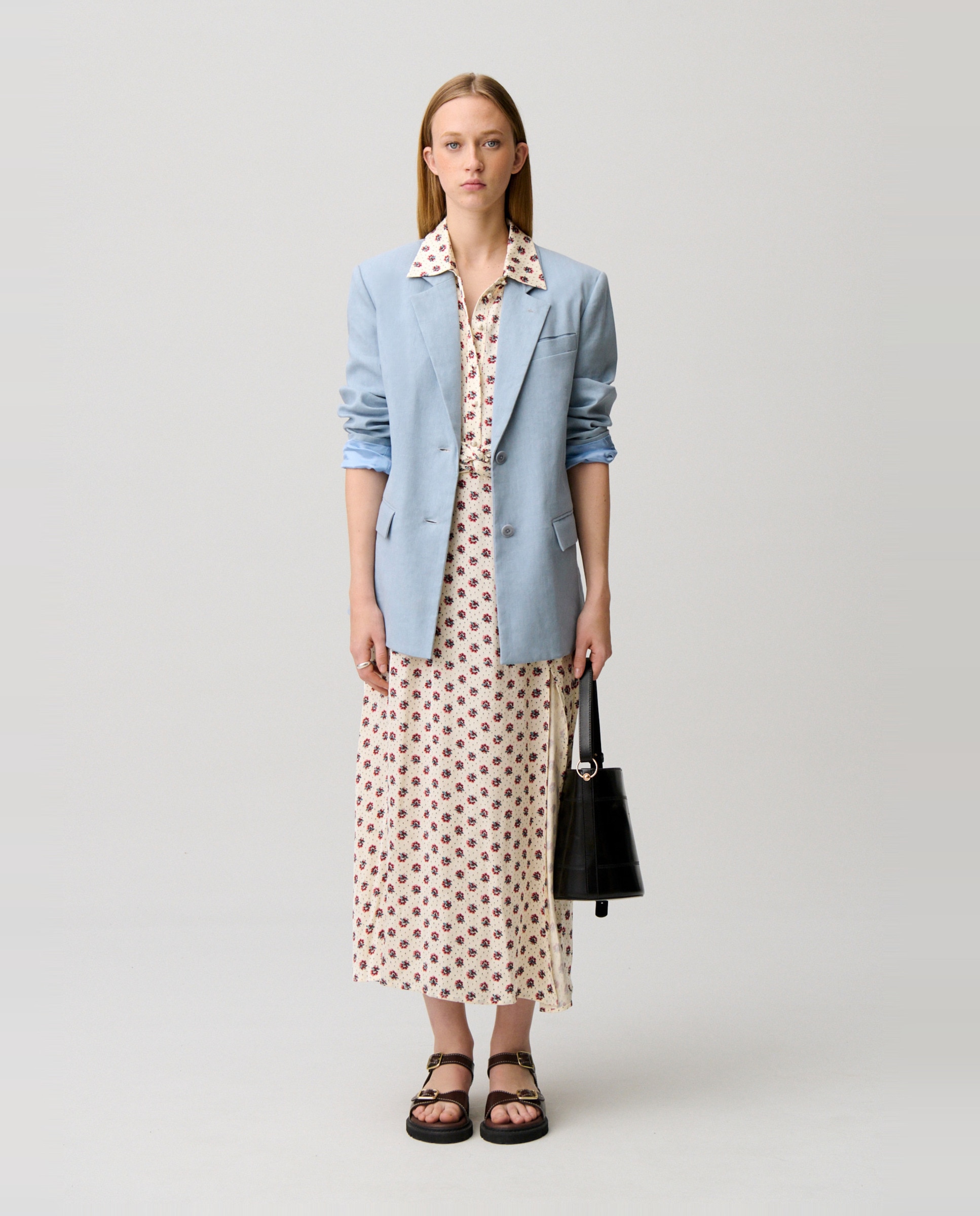 Blazer de mujer sastre corte recto con botones contraste - Claudie Pierlot - Azul Azul-3