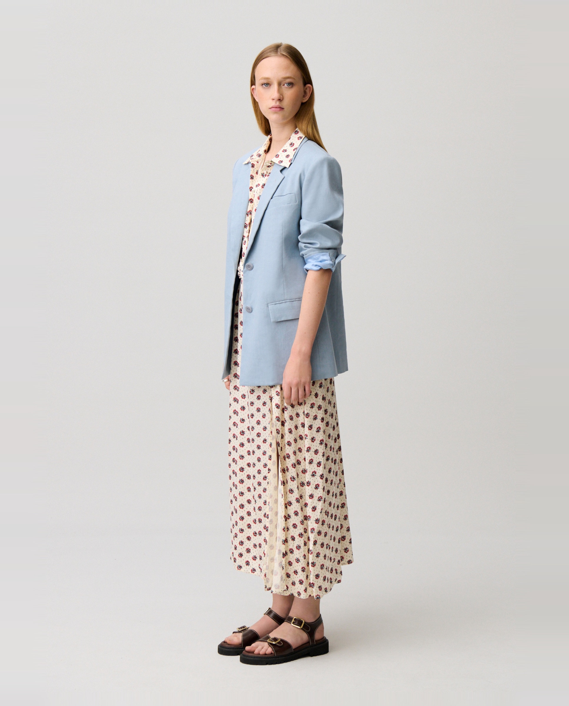 Blazer de mujer sastre corte recto con botones contraste - Claudie Pierlot - Azul Azul-4