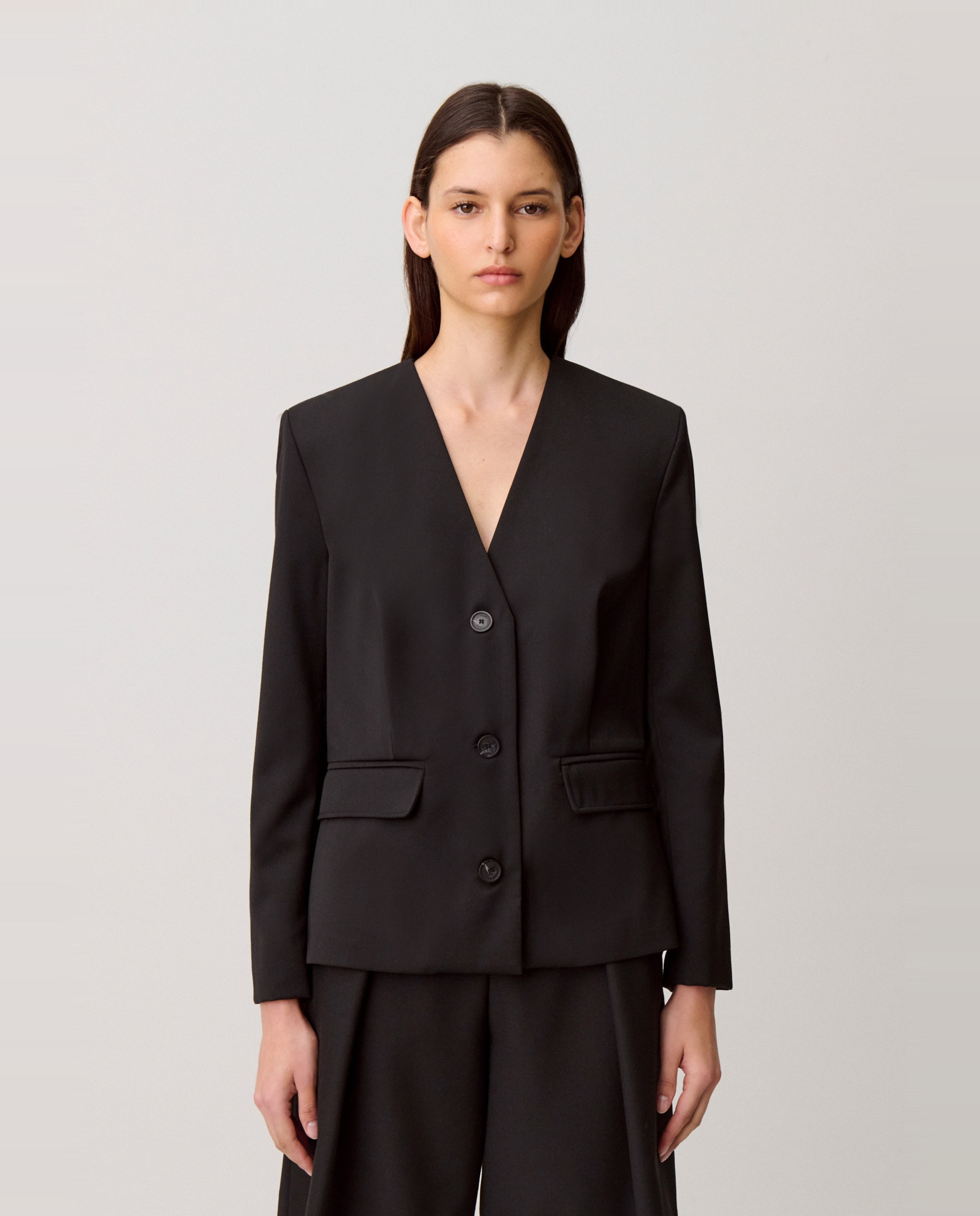 Claudie Pierlot - Blazer de punto de mujer sin cuello y con lana.