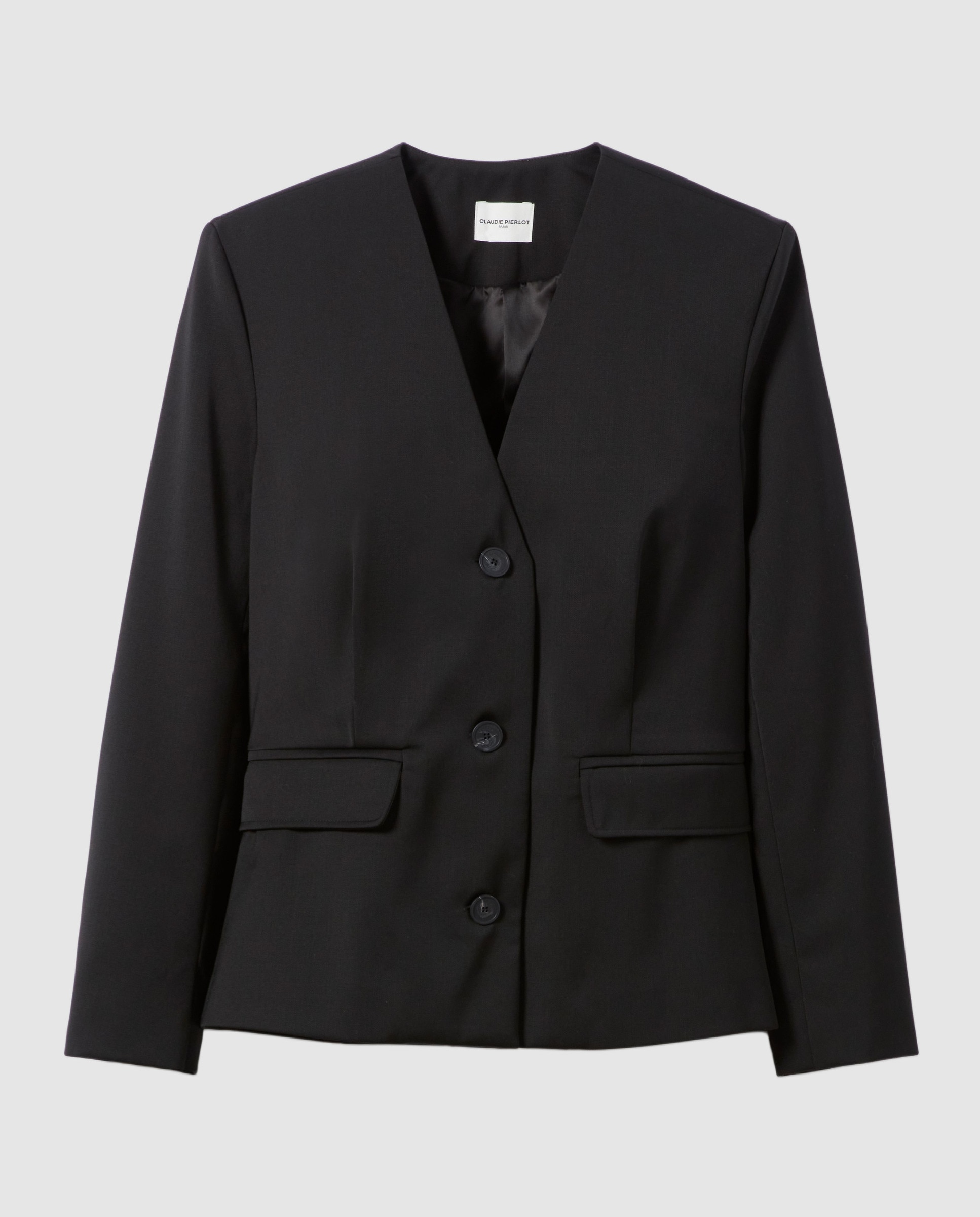 Blazer de punto de mujer sin cuello y con lana - Claudie Pierlot - Negro Negro-5
