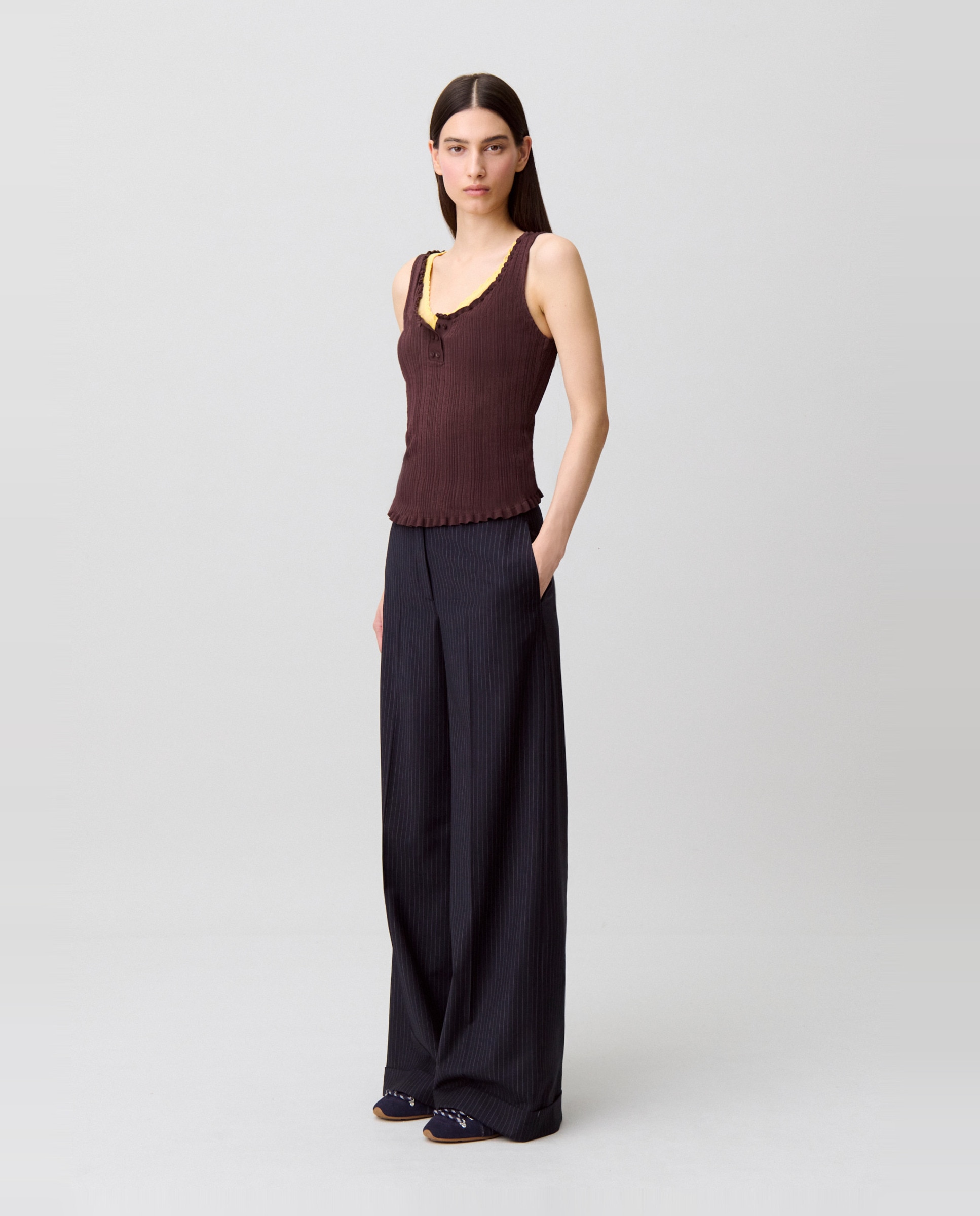 Pantalones rectos de mujer de traje de punto con corte recto - Claudie Pierlot - Negro Negro-1