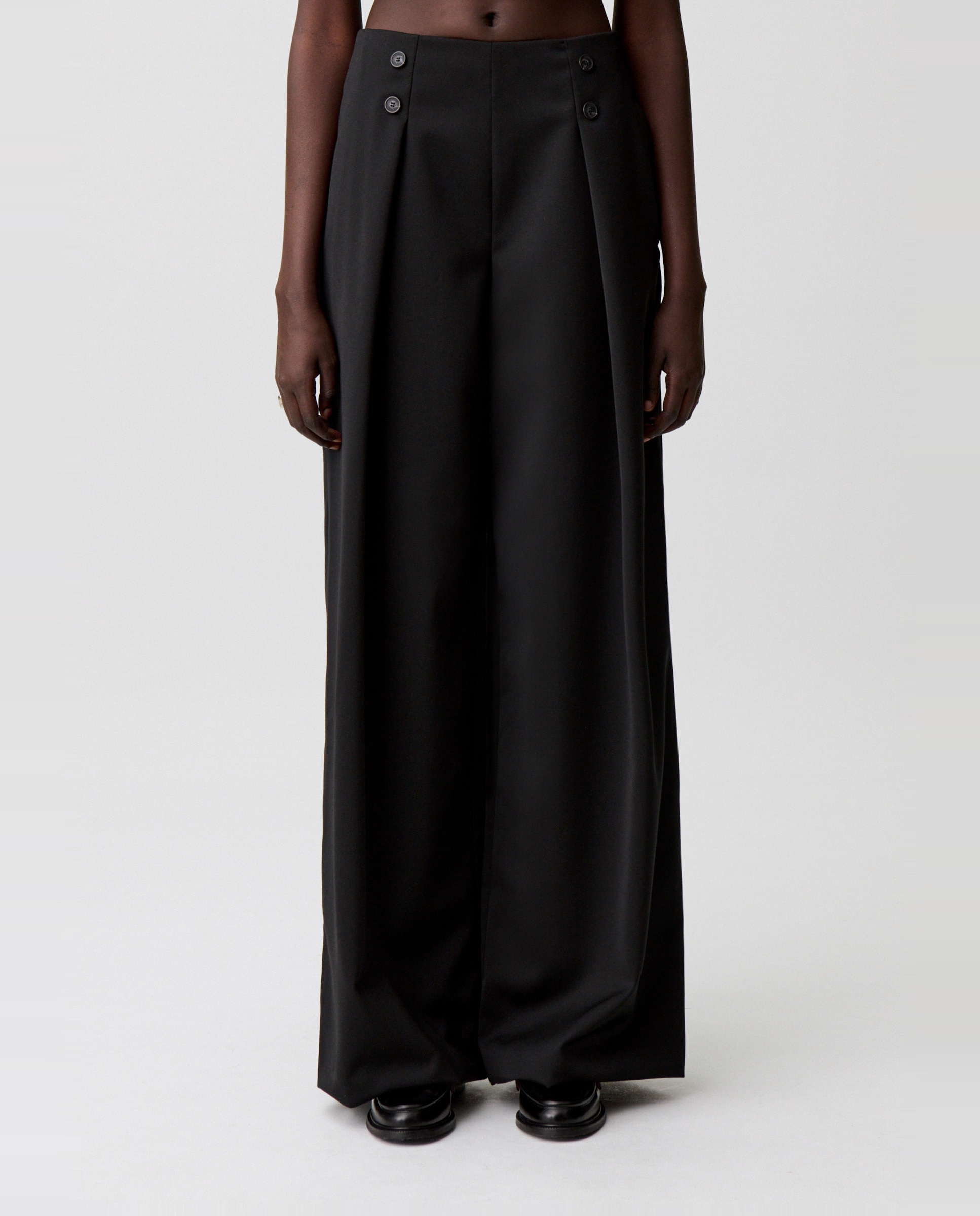 Pantalones anchos de mujer de sastre de mezcla de lana - Claudie Pierlot - Negro Negro-2