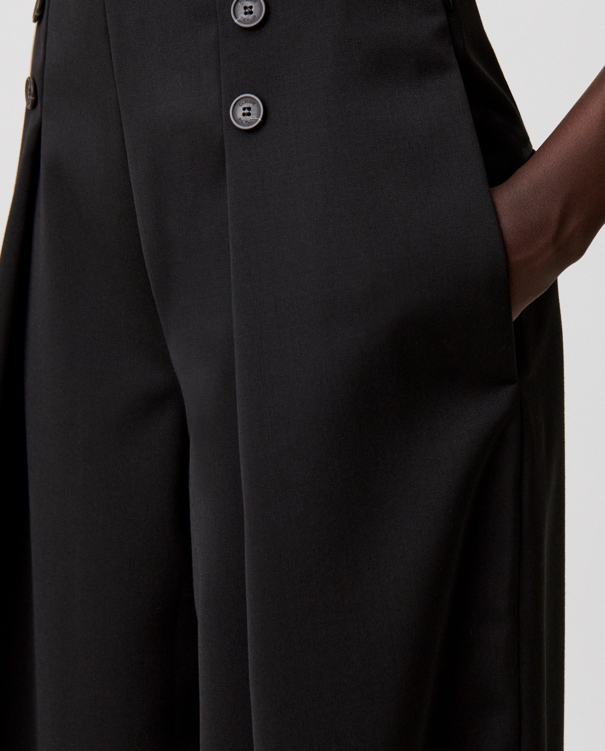Pantalones anchos de mujer de sastre de mezcla de lana - Claudie Pierlot - Negro Negro-5