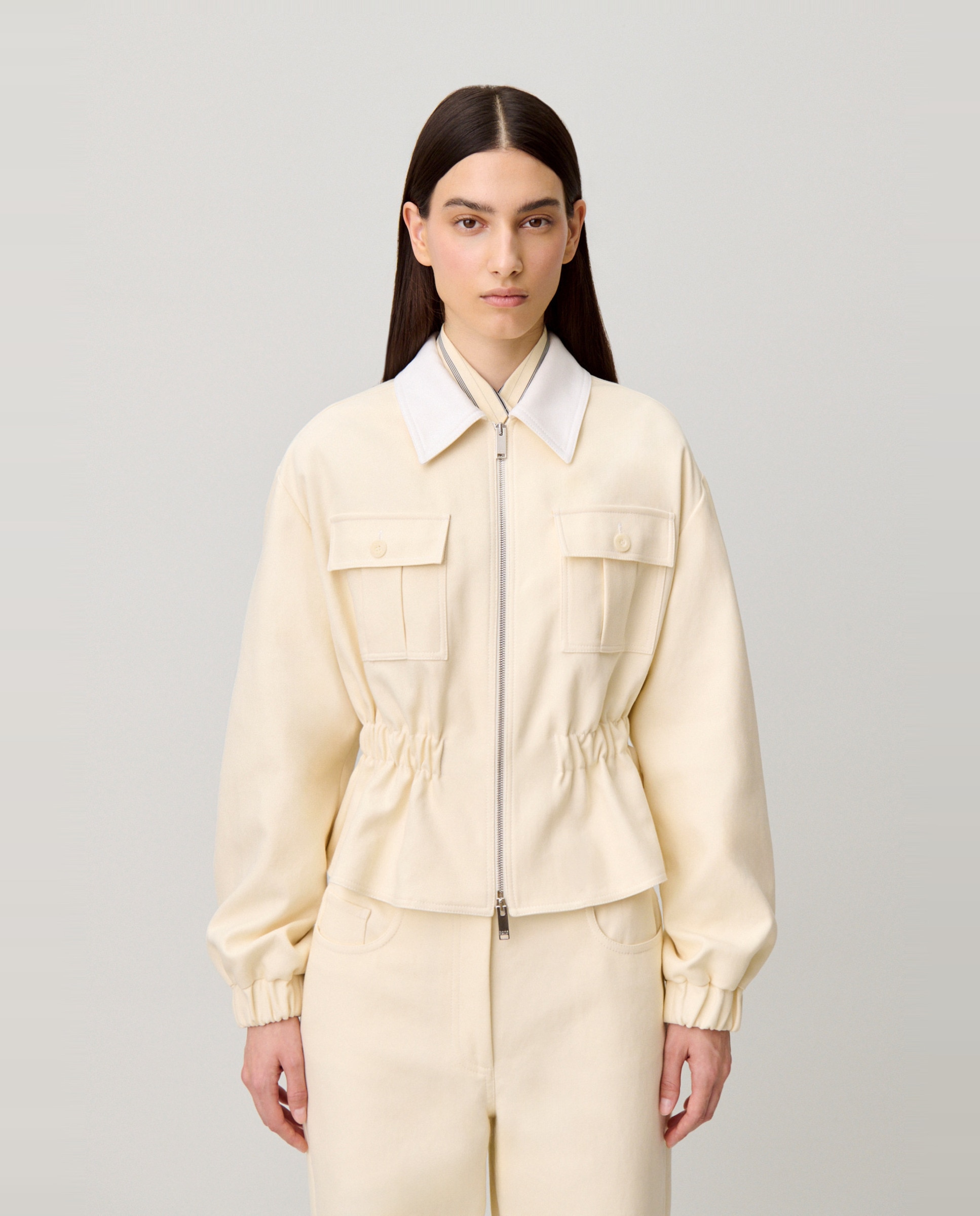 Claudie Pierlot - Cazadora de mujer algodón doble cara cuello camisero entallada.
