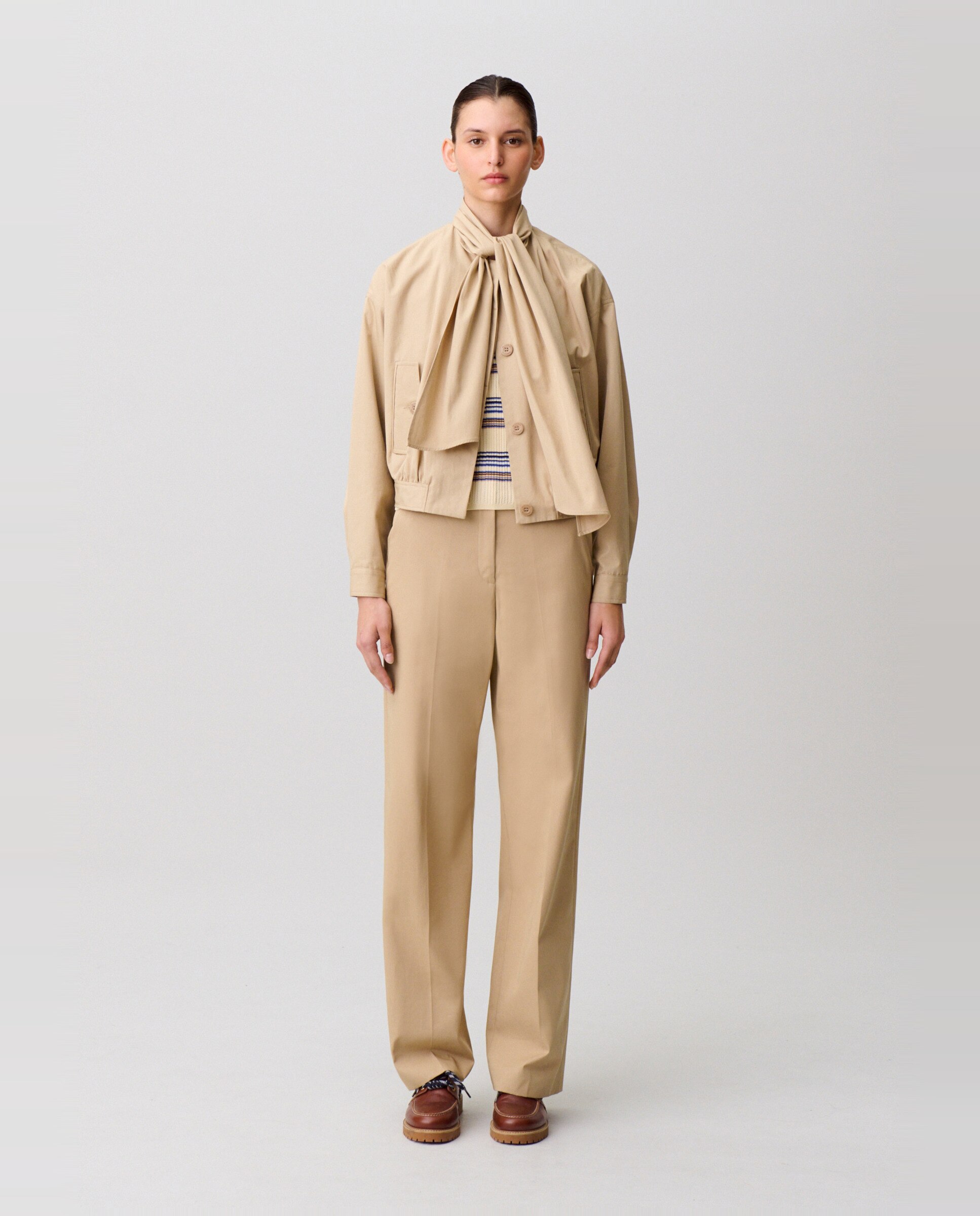 Gabardina de mujer corta con algodón y cuello desmontable - Claudie Pierlot - Beige Beige-3