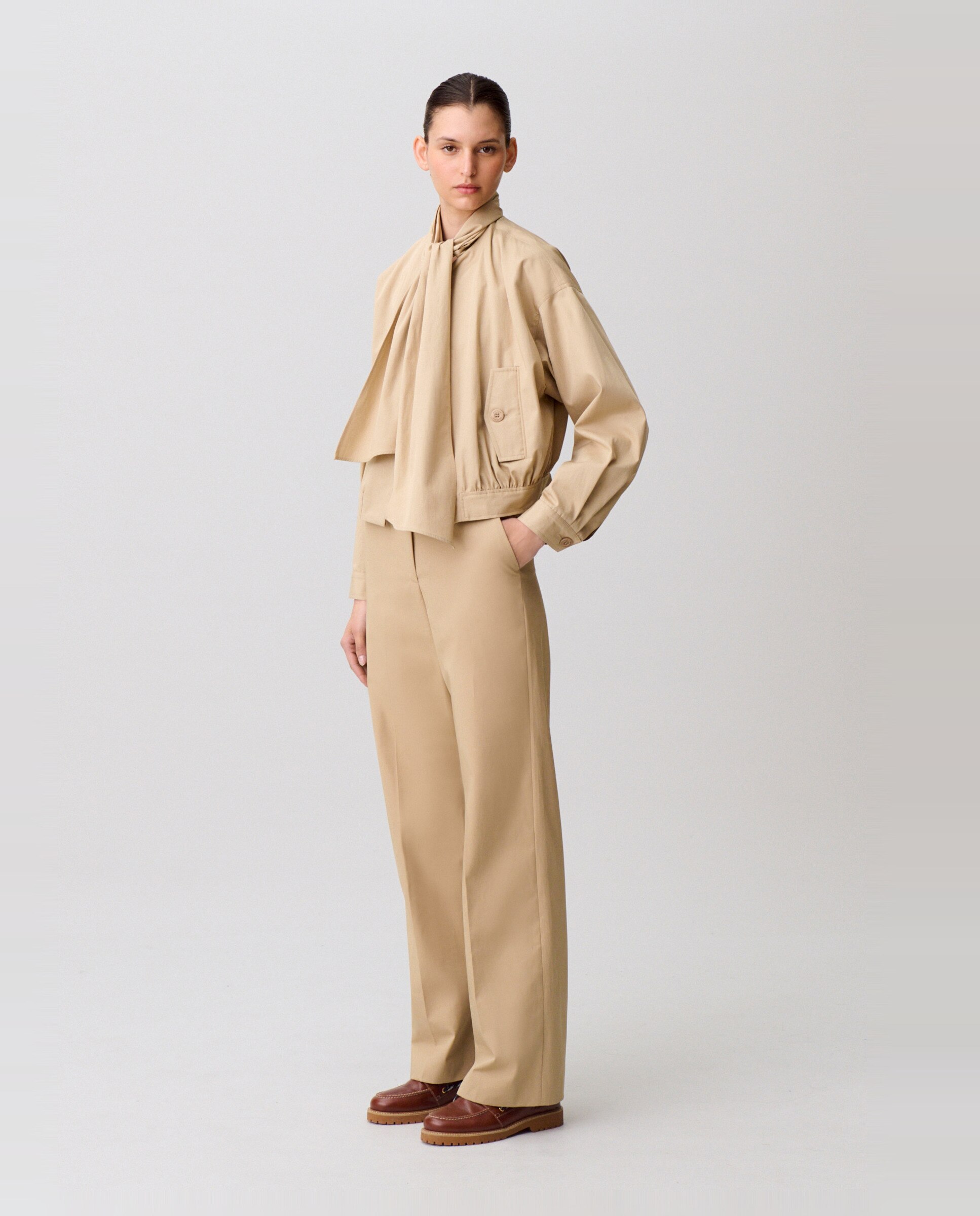 Gabardina de mujer corta con algodón y cuello desmontable - Claudie Pierlot - Beige Beige-5