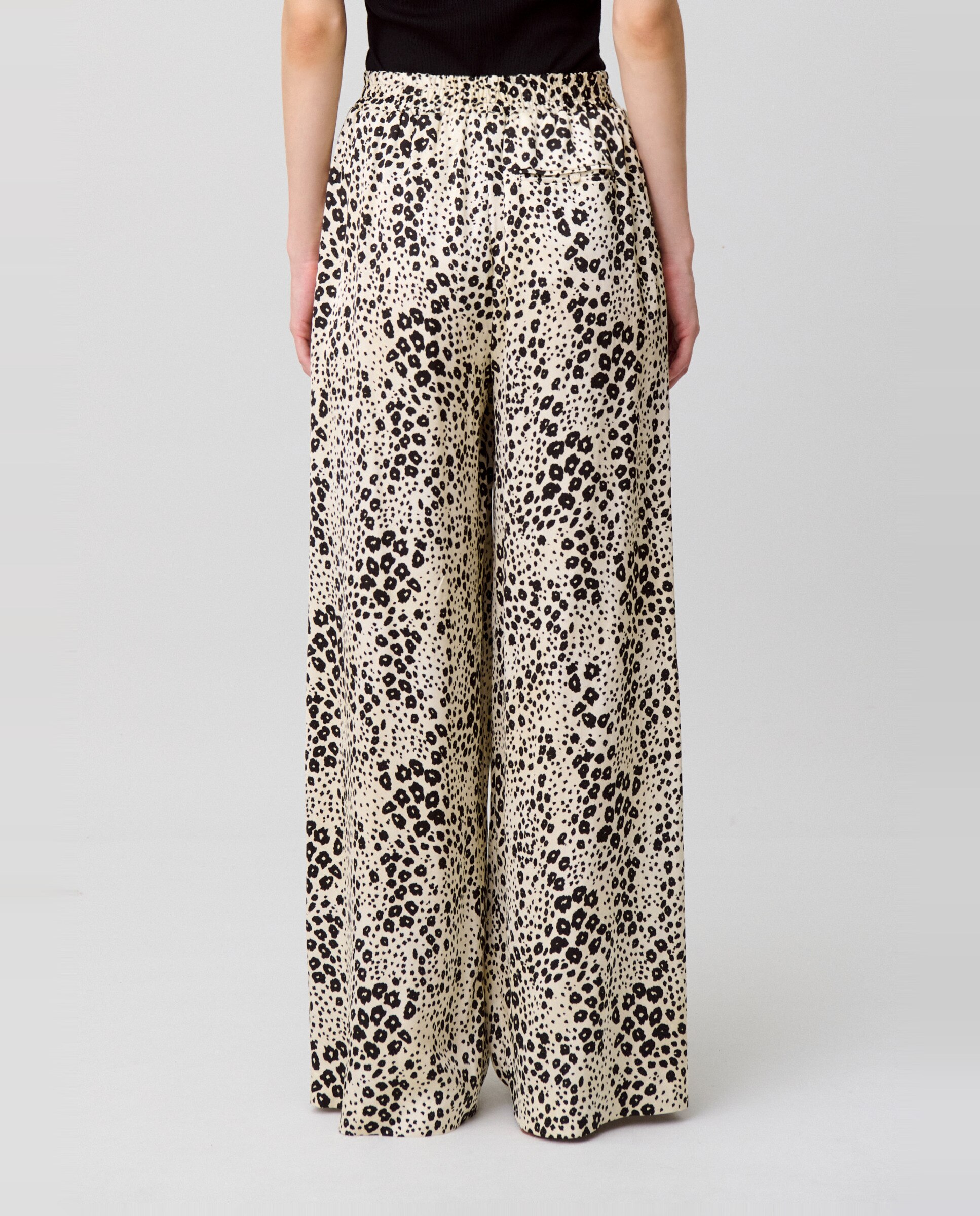 Pantalones anchos de mujer de satén ligero con estampado animal - Claudie Pierlot - Crema Crema-3