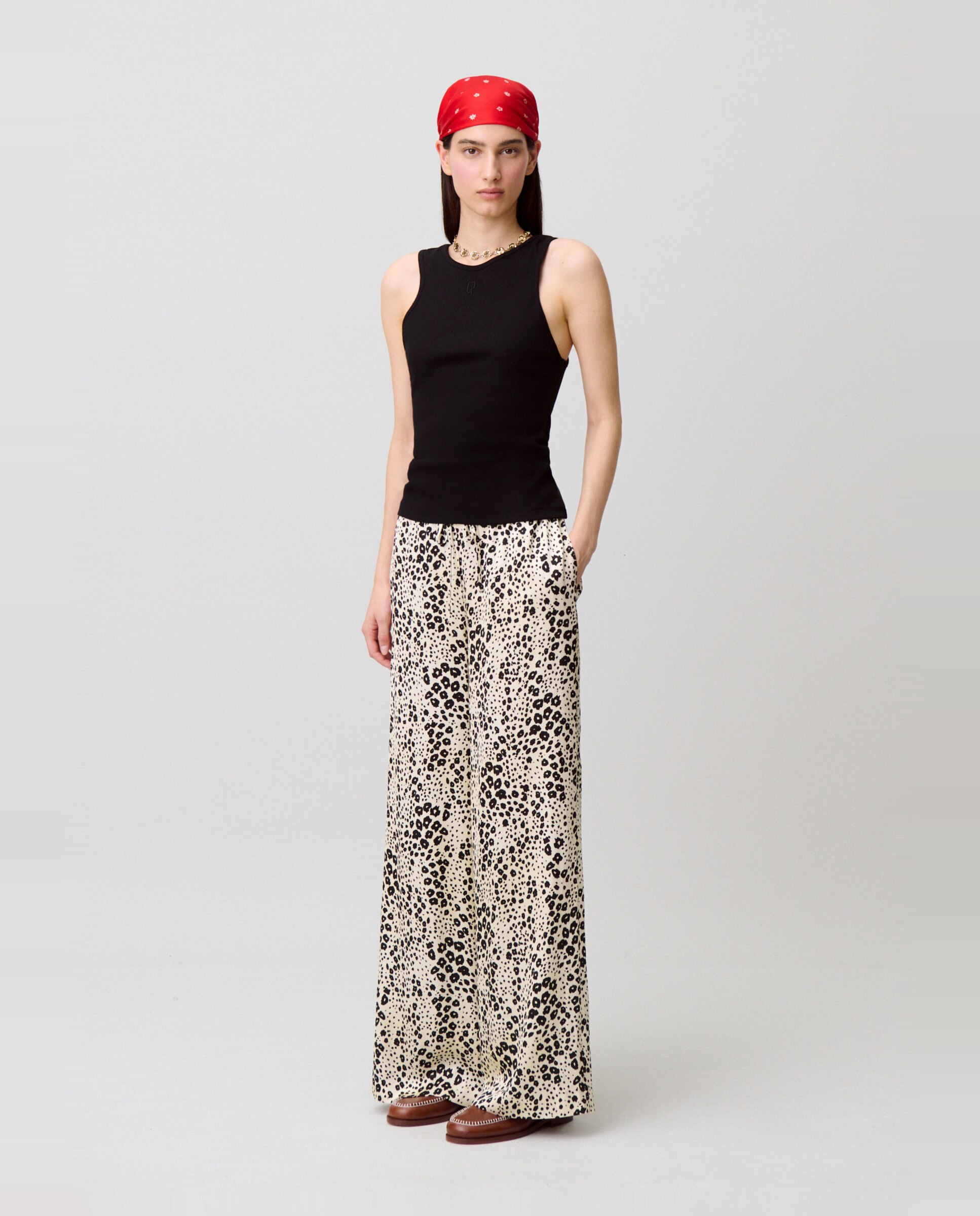 Pantalones anchos de mujer de satén ligero con estampado animal - Claudie Pierlot - Crema Crema-4