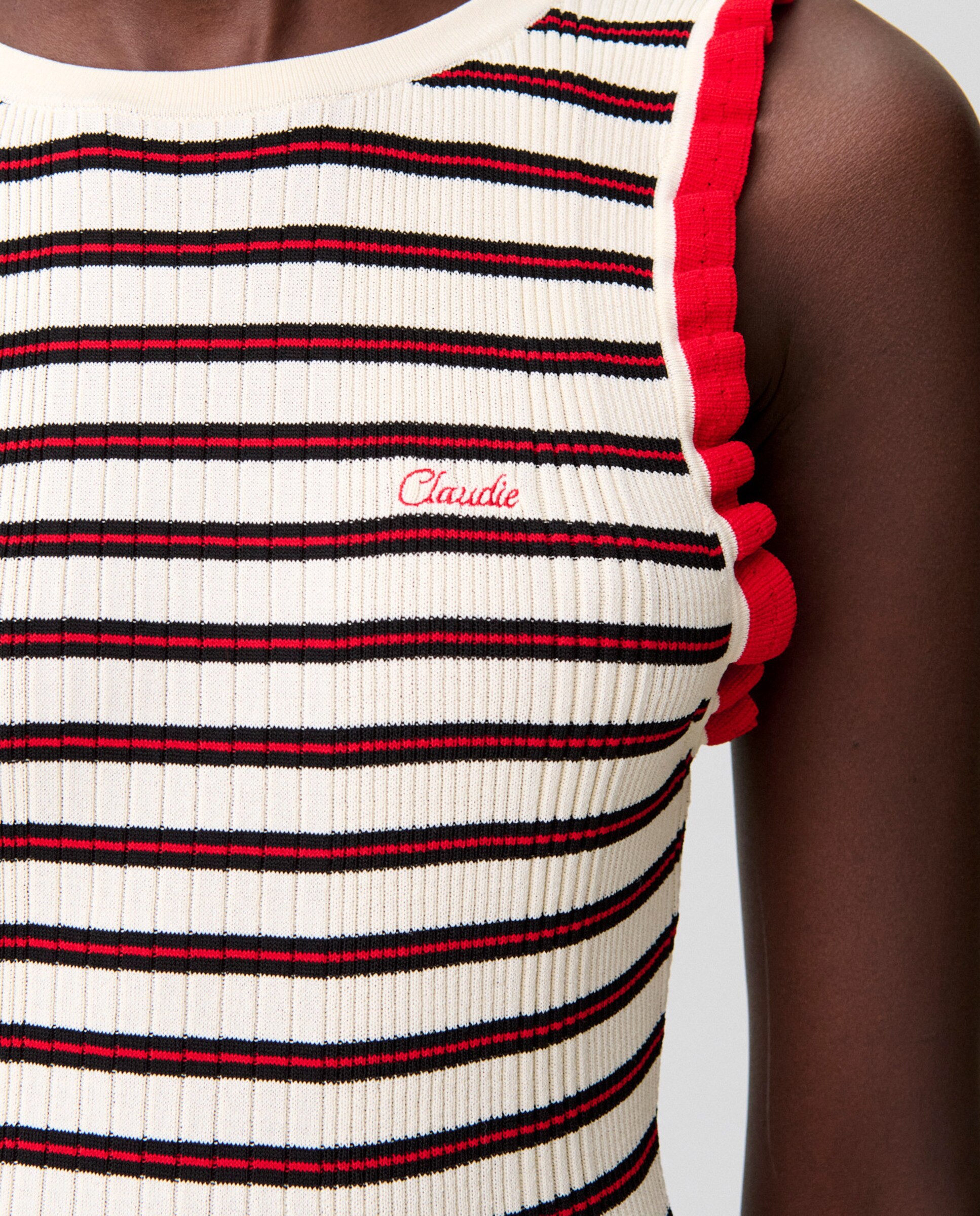 Vestido midi de punto fino con estampado de rayas y volantes - Claudie Pierlot - Rojo Rojo-4