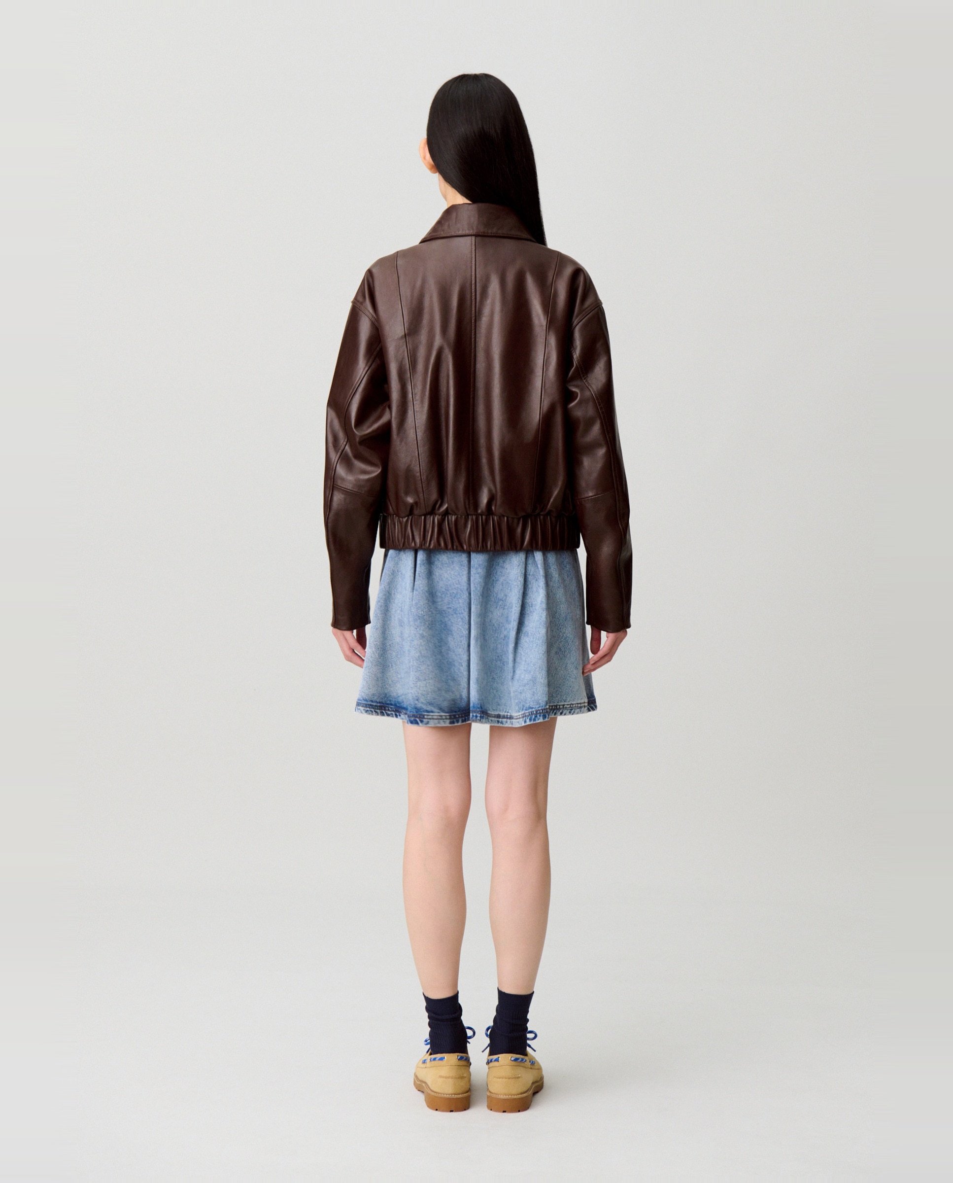 Cazadora de mujer de piel brillante y cuello camisero - Claudie Pierlot - Marrón Marrón-2