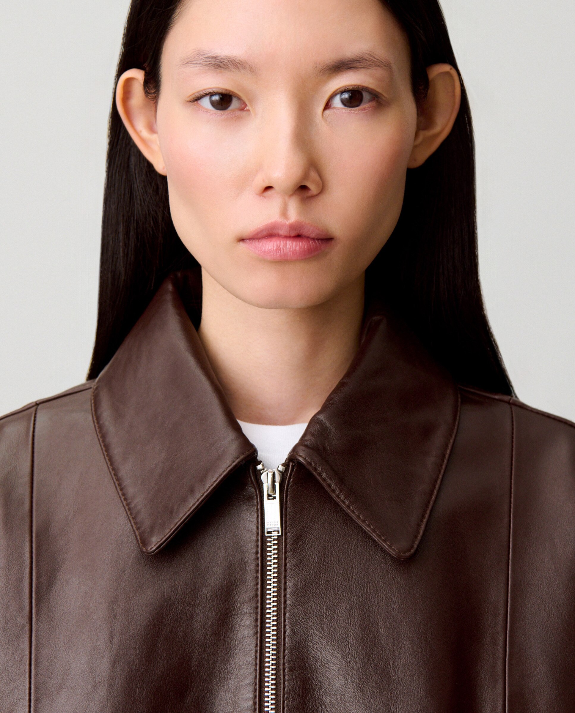 Cazadora de mujer de piel brillante y cuello camisero - Claudie Pierlot - Marrón Marrón-5