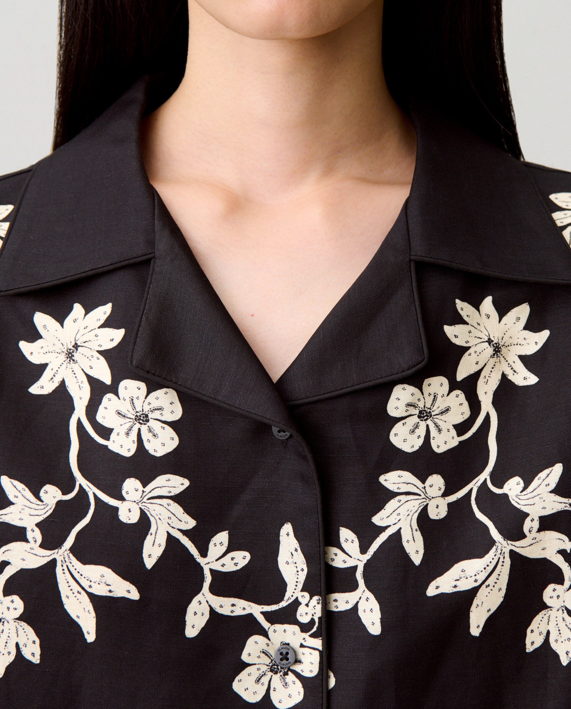Camisa de mujer de manga corta con estampado floral - Claudie Pierlot - Negro Negro-5