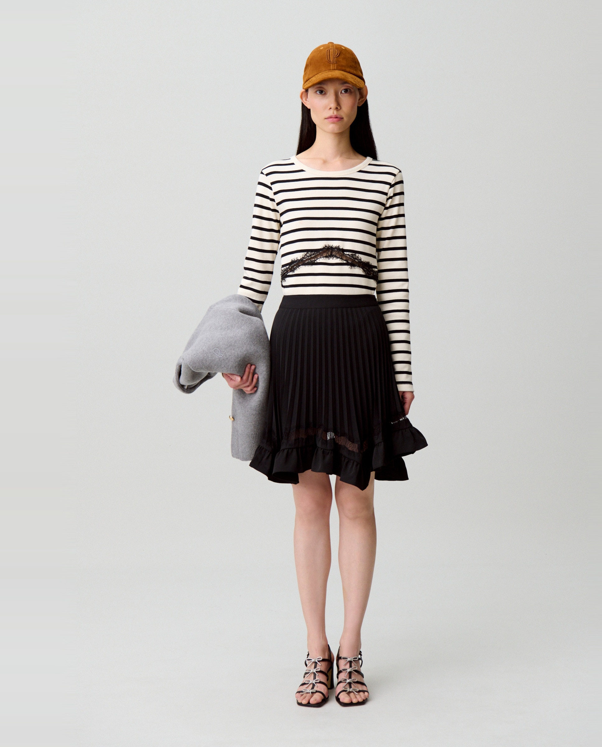 Claudie Pierlot - Falda plisada asimétrica con encaje.