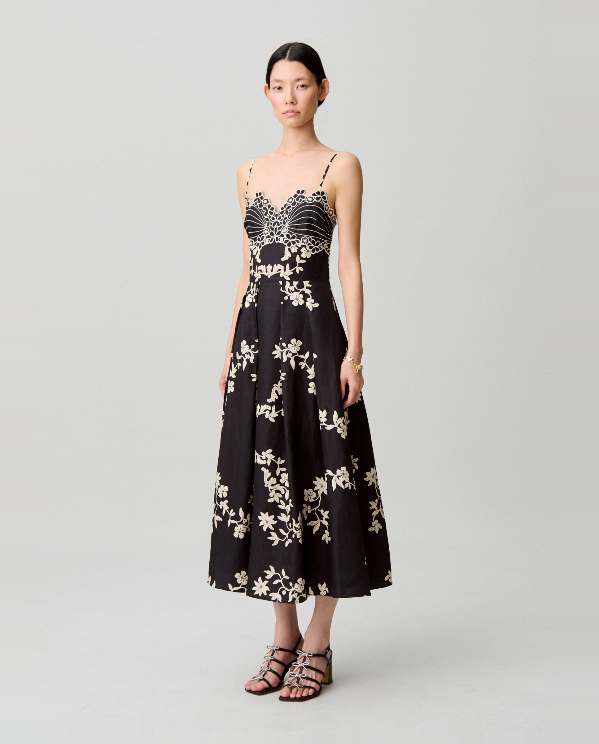 Vestido midi de tirantes con bordados florales - Claudie Pierlot - Negro Negro-2
