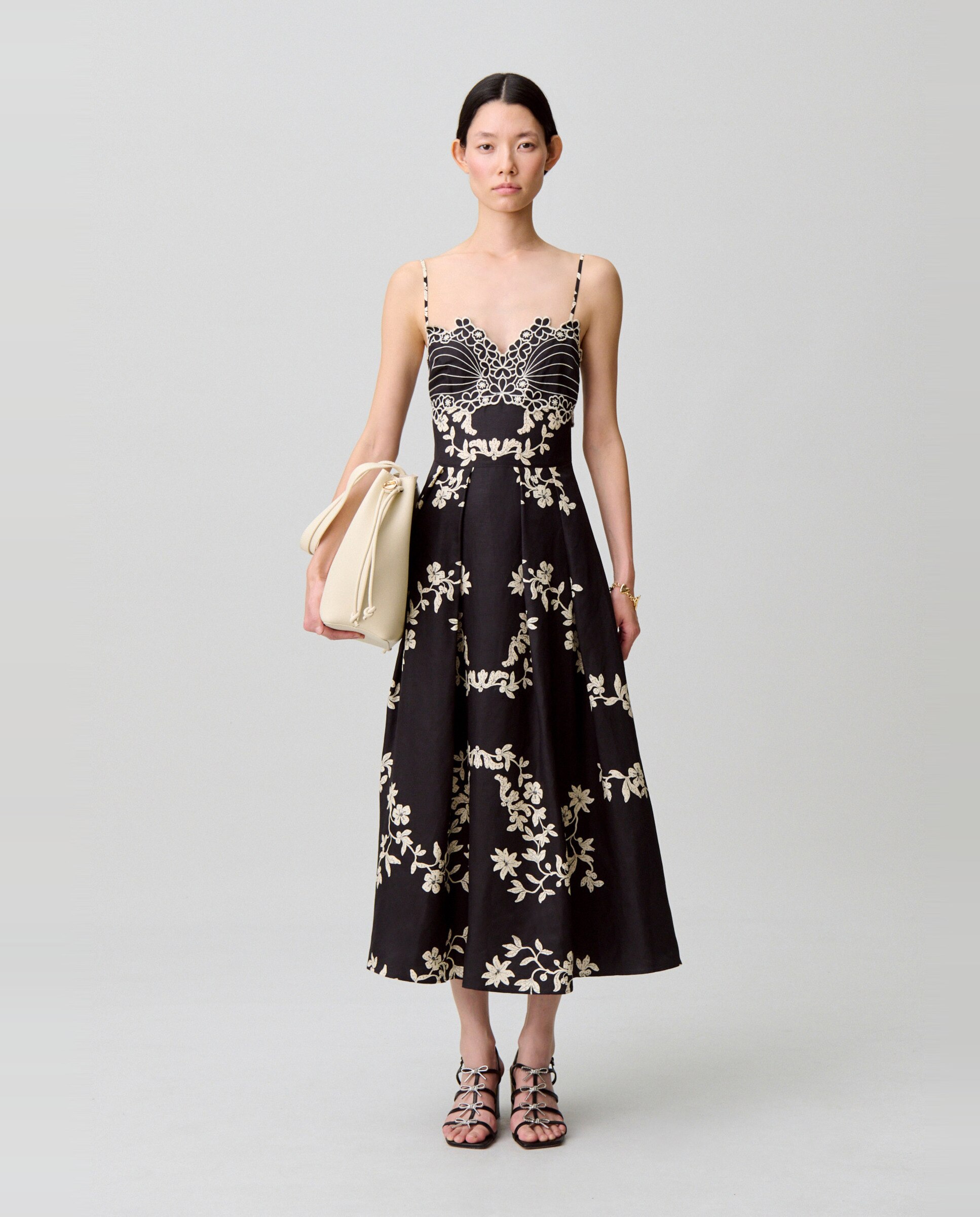 Vestido midi de tirantes con bordados florales - Claudie Pierlot - Negro Negro-4