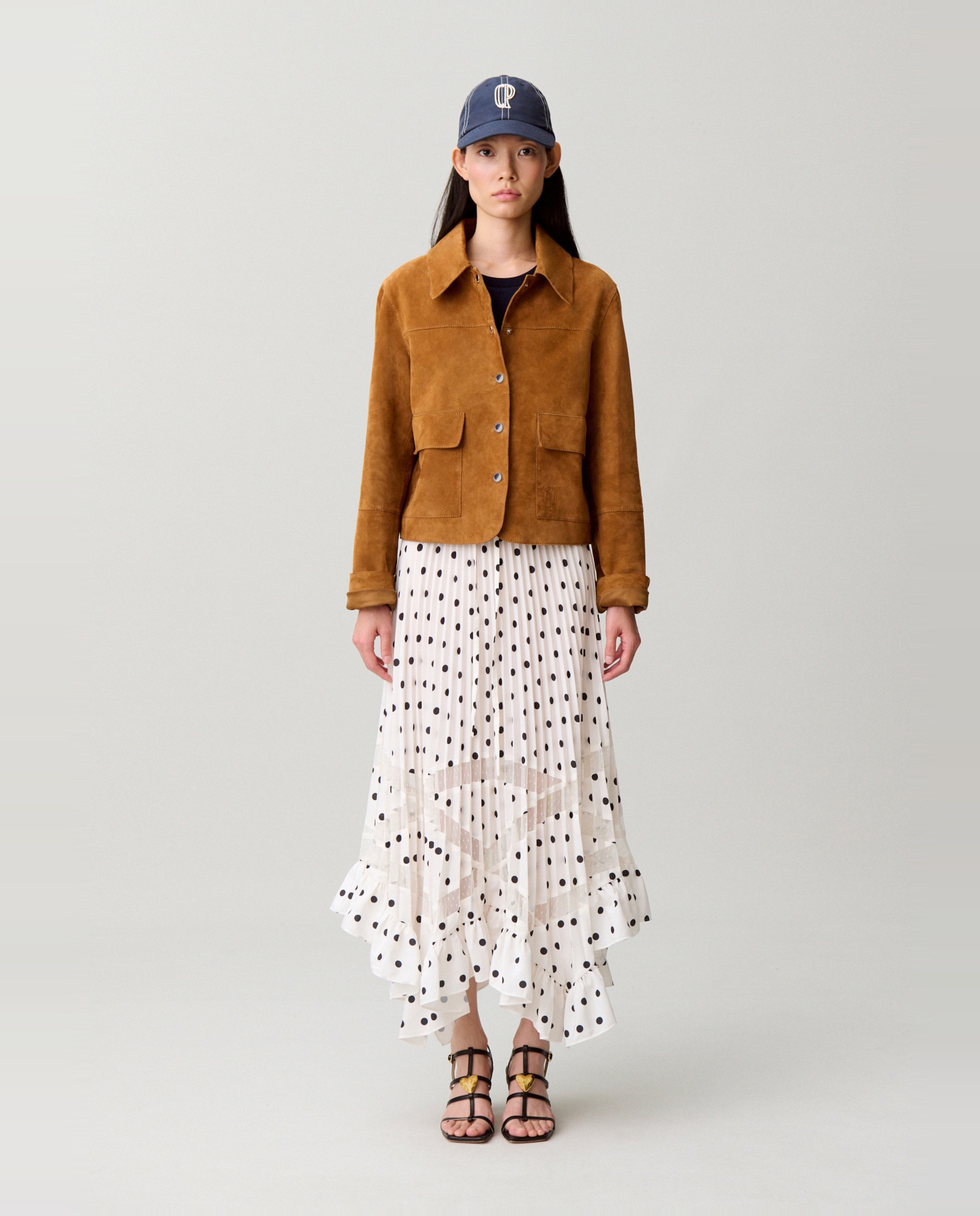 Claudie Pierlot - Falda midi plisada asimétrica de lunares.