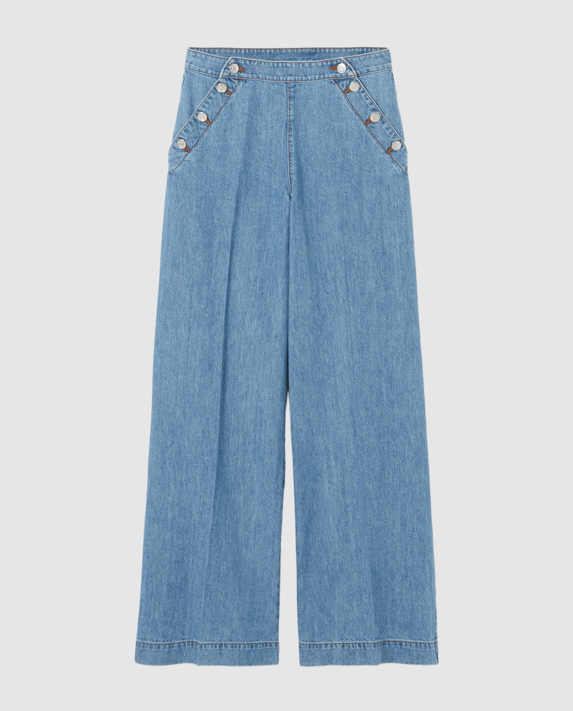 Vaqueros anchos de mujer marineros talle normal - Claudie Pierlot - Azul Azul-7