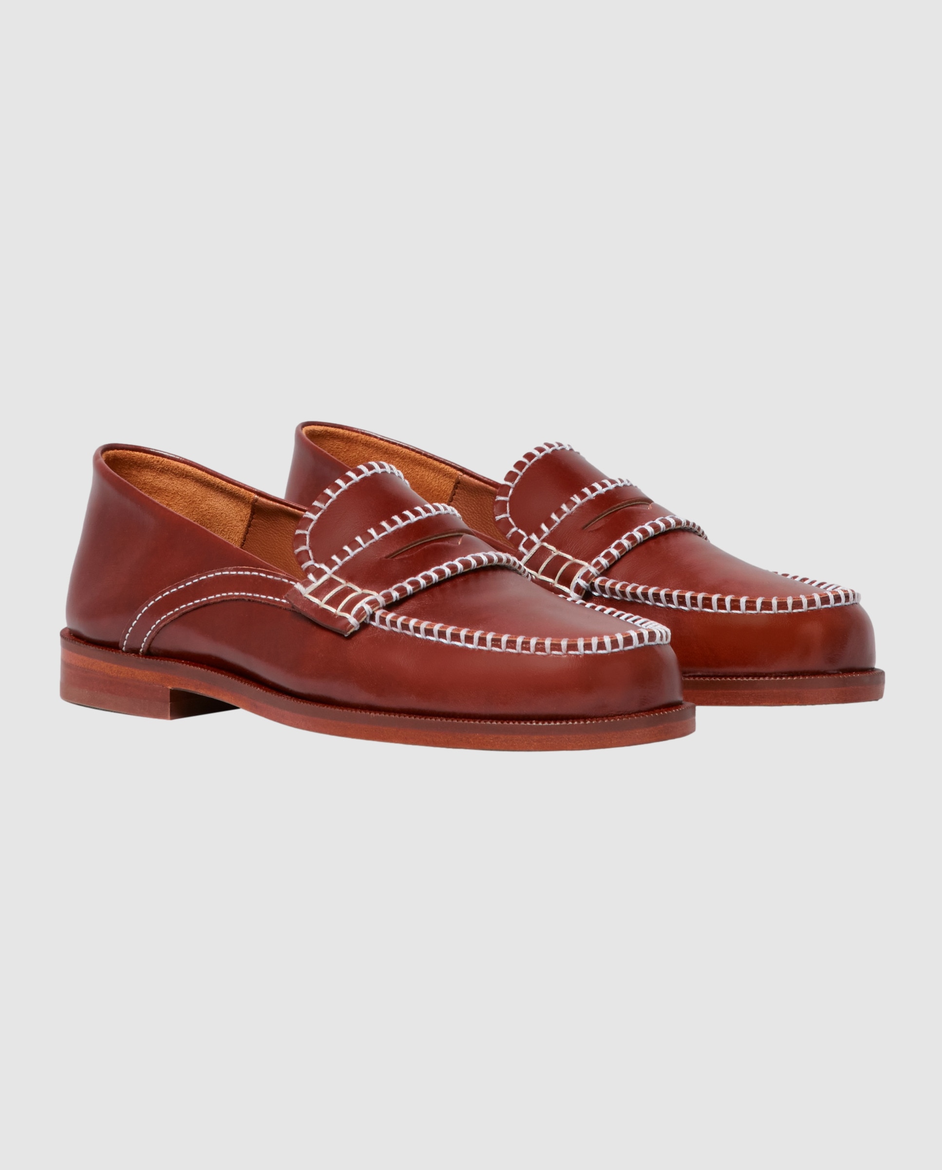 Mocasines planos de mujer de piel lisa con pespuntes en contraste - Claudie Pierlot - Caoba Caoba-3
