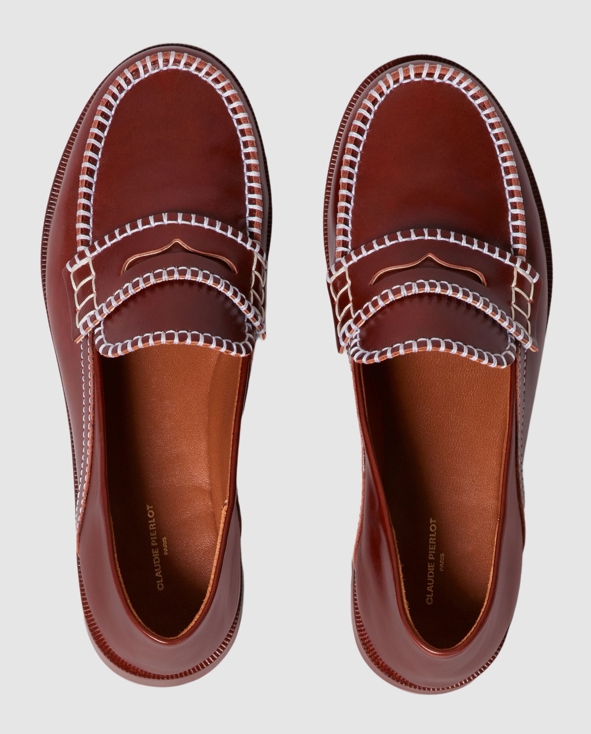 Mocasines planos de mujer de piel lisa con pespuntes en contraste - Claudie Pierlot - Caoba Caoba-4