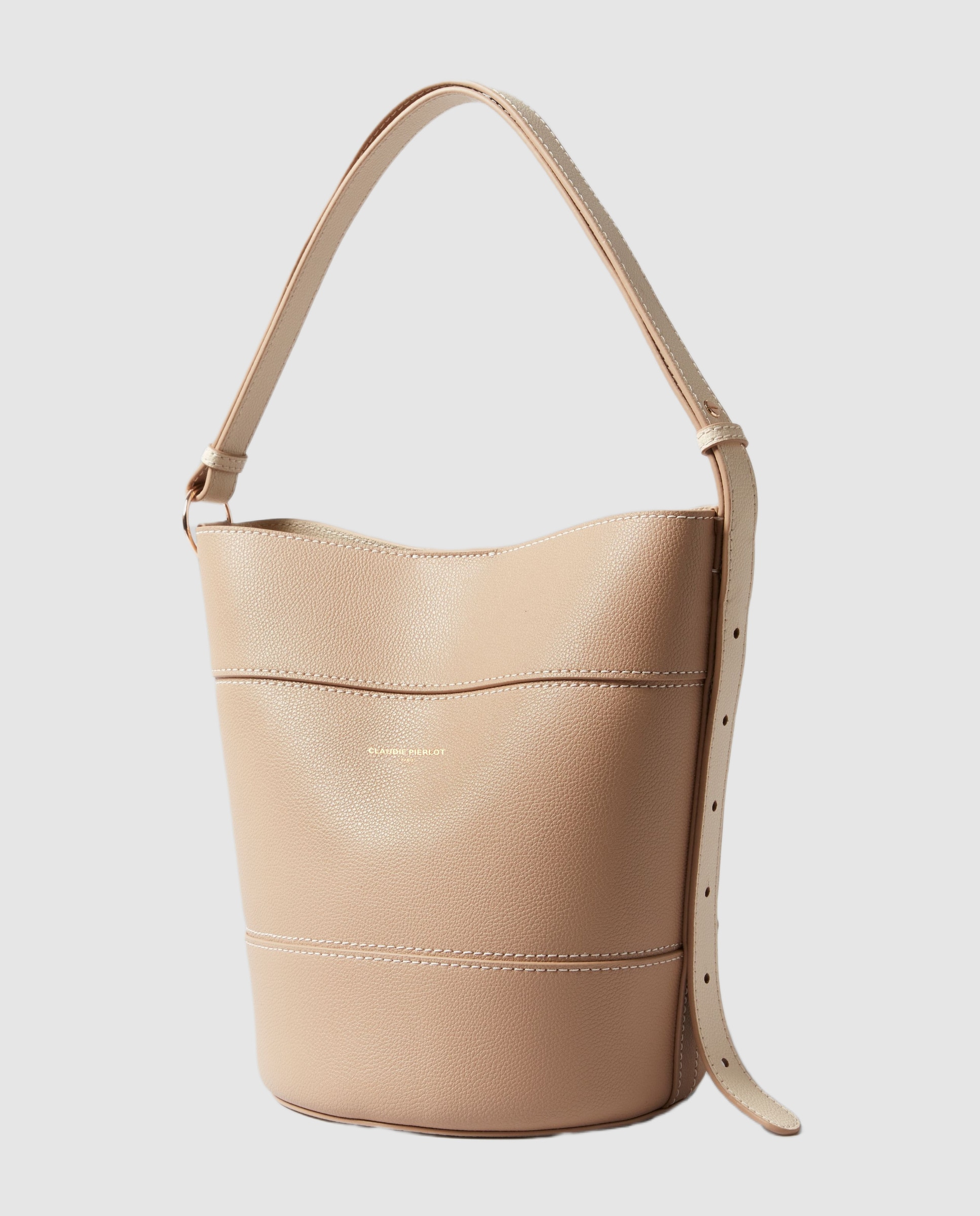 Bolso de hombro bombonera de piel granulada con cierre imantado y multiposición - Claudie Pierlot - Beige Beige-2