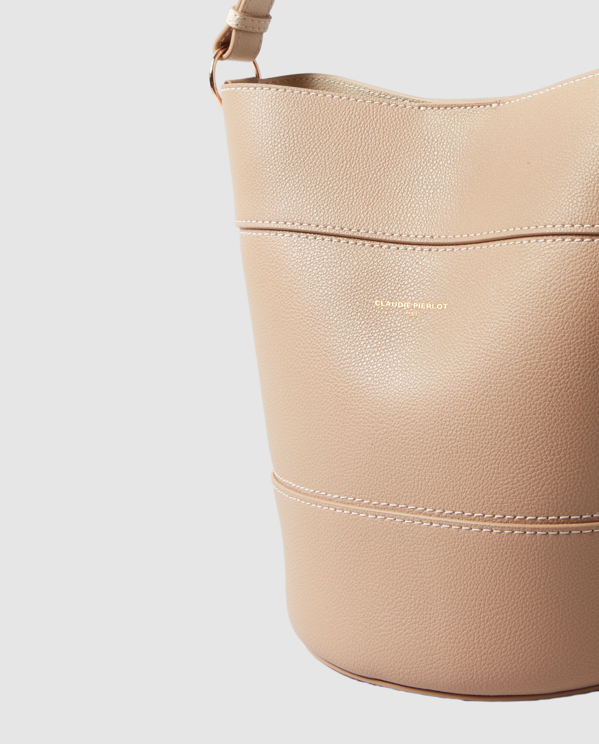 Bolso de hombro bombonera de piel granulada con cierre imantado y multiposición - Claudie Pierlot - Beige Beige-4