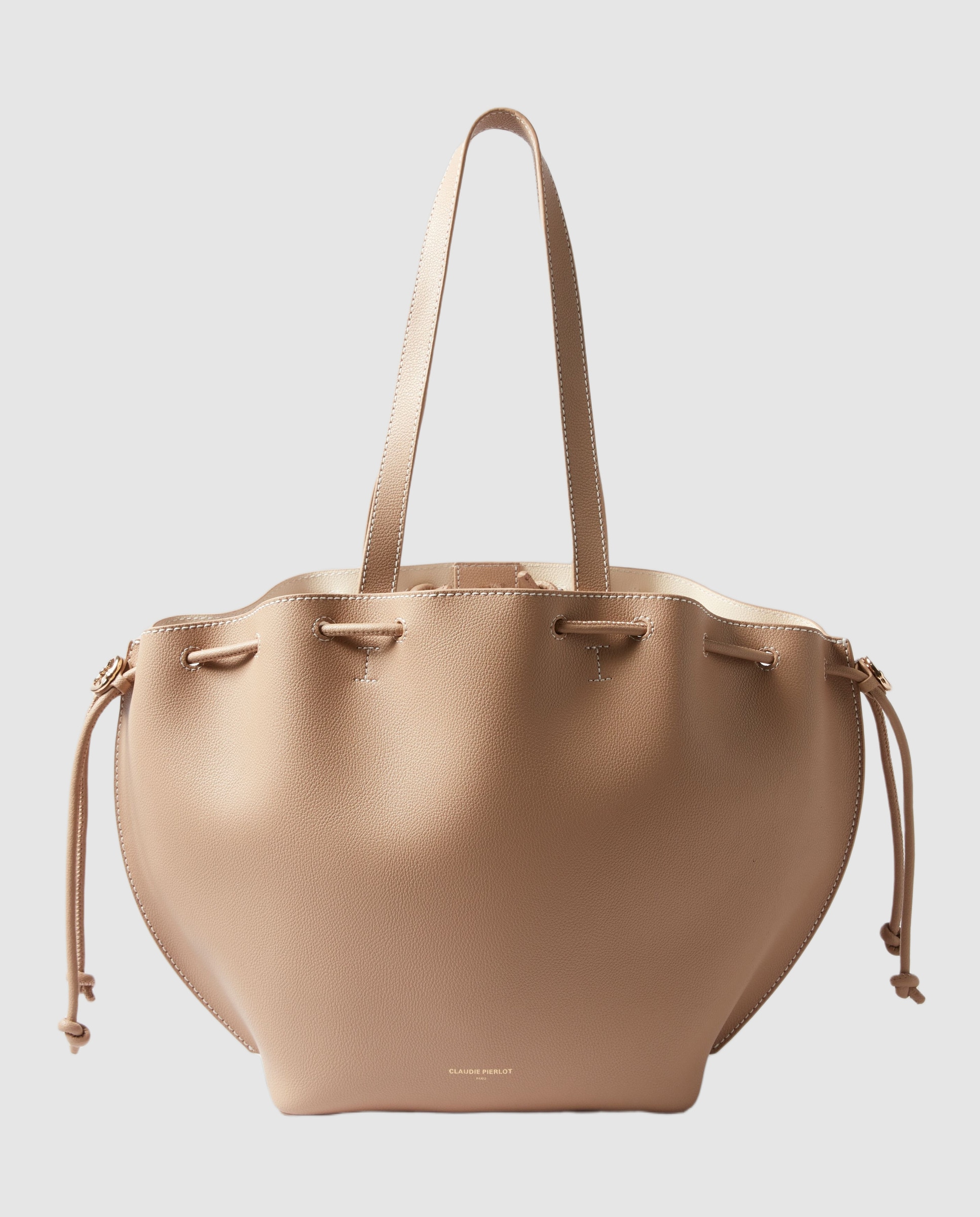 Bolso de hombro shopper reversible de piel granulada con cierre imantado - Claudie Pierlot - Beige Beige-1